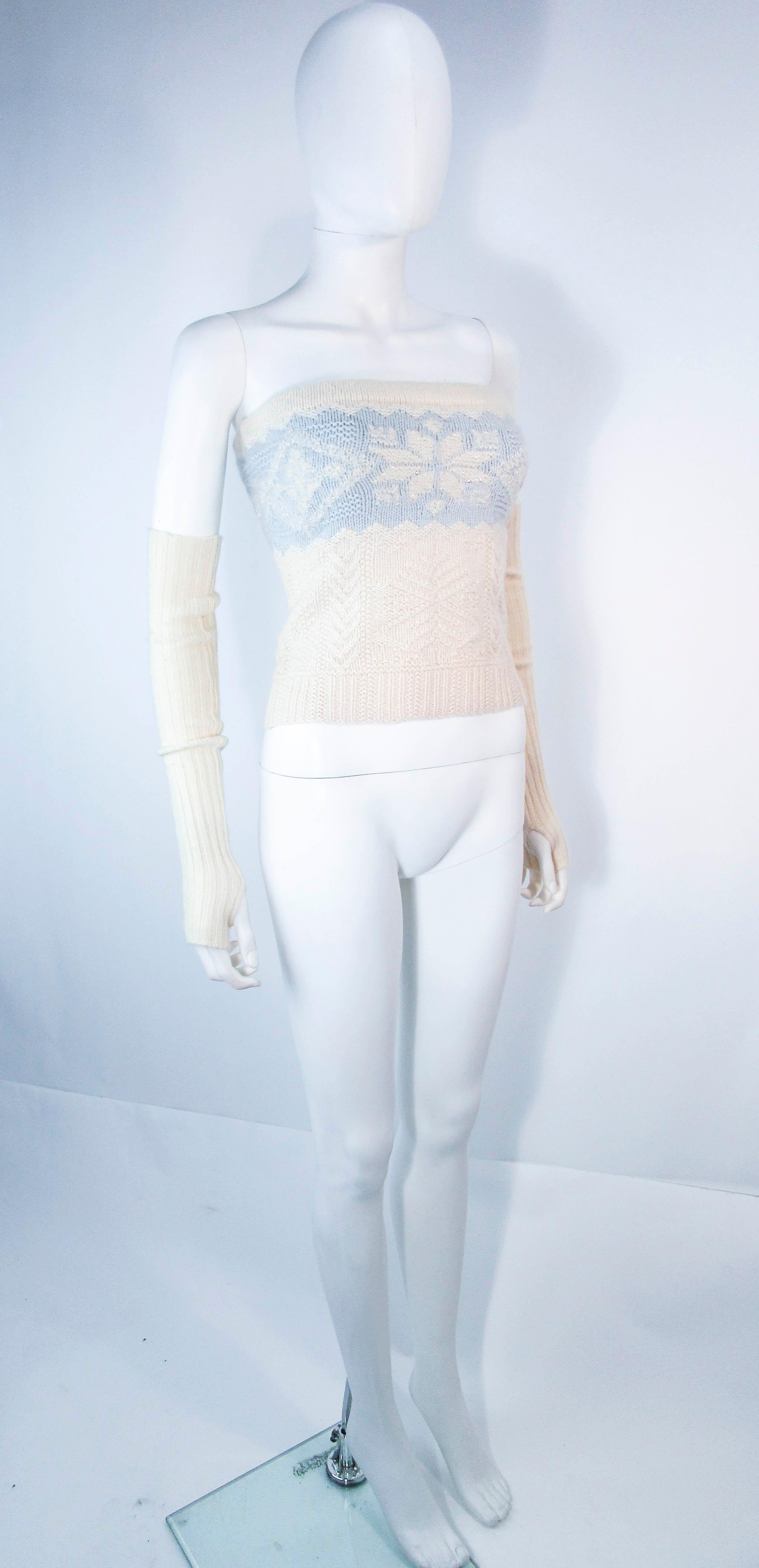 White RALPH LAUREN Beaded Baby Blue & Cream Tube Top with Sleeves Size XS For Sale