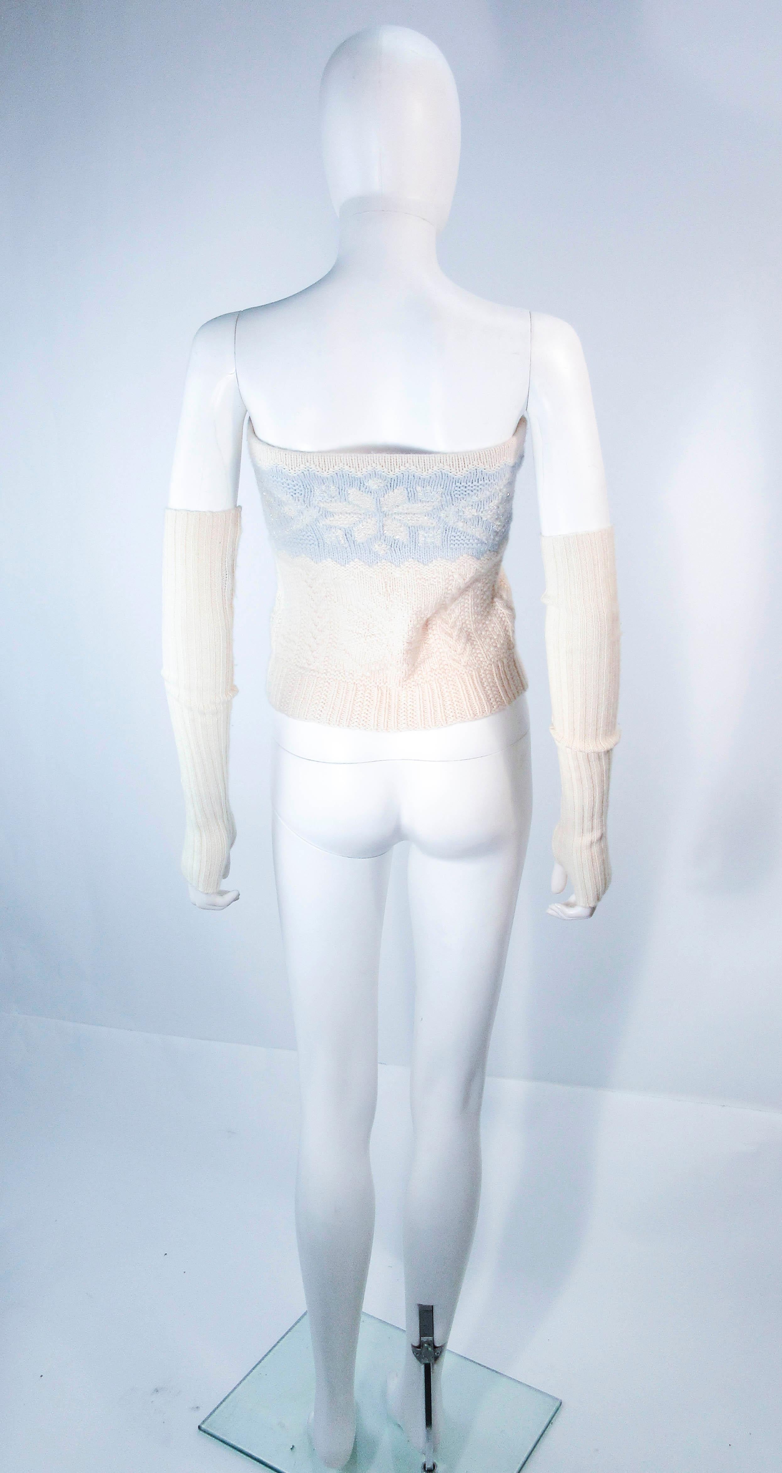 RALPH LAUREN Beaded Baby Blue & Cream Tube Top with Sleeves Size XS For Sale 3