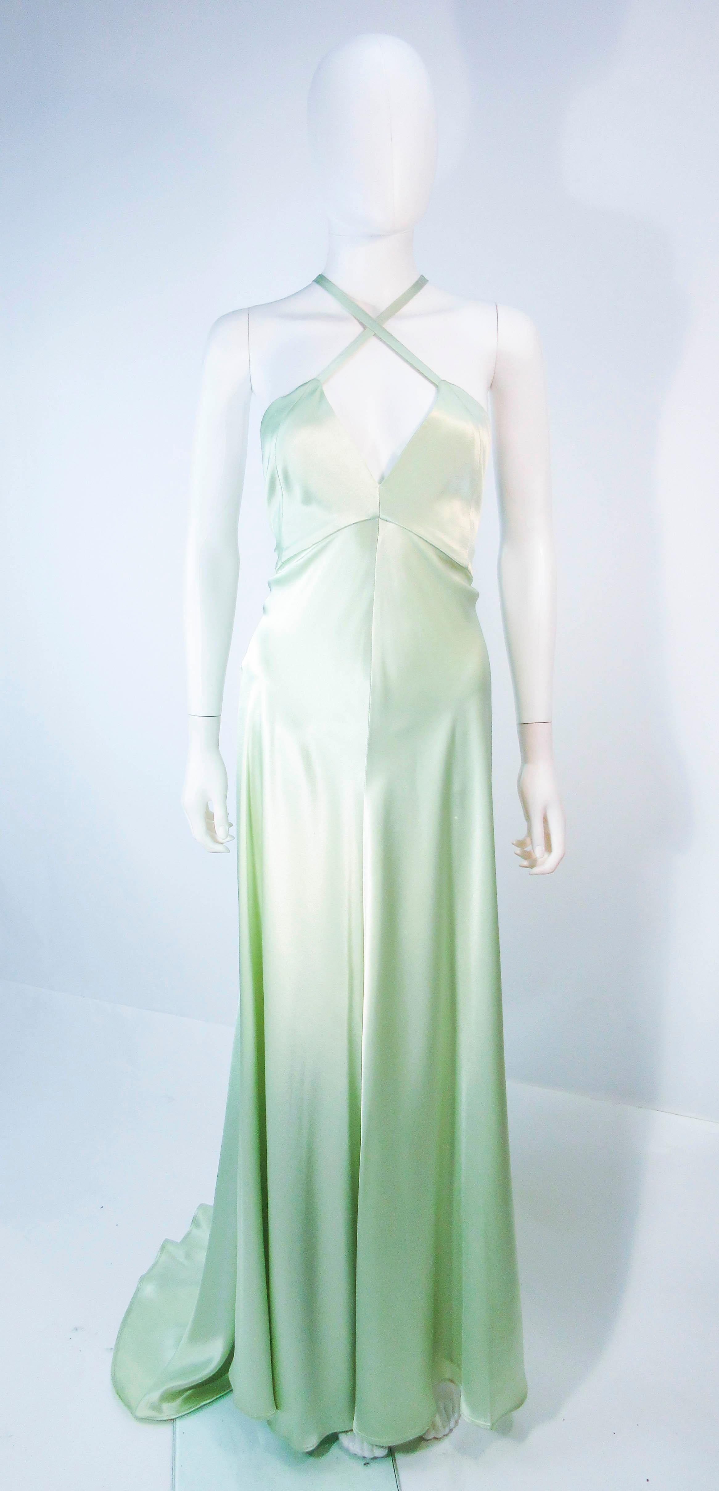 Christian Lacroix Celadon Strappy Satin Bias Gown with Train  4