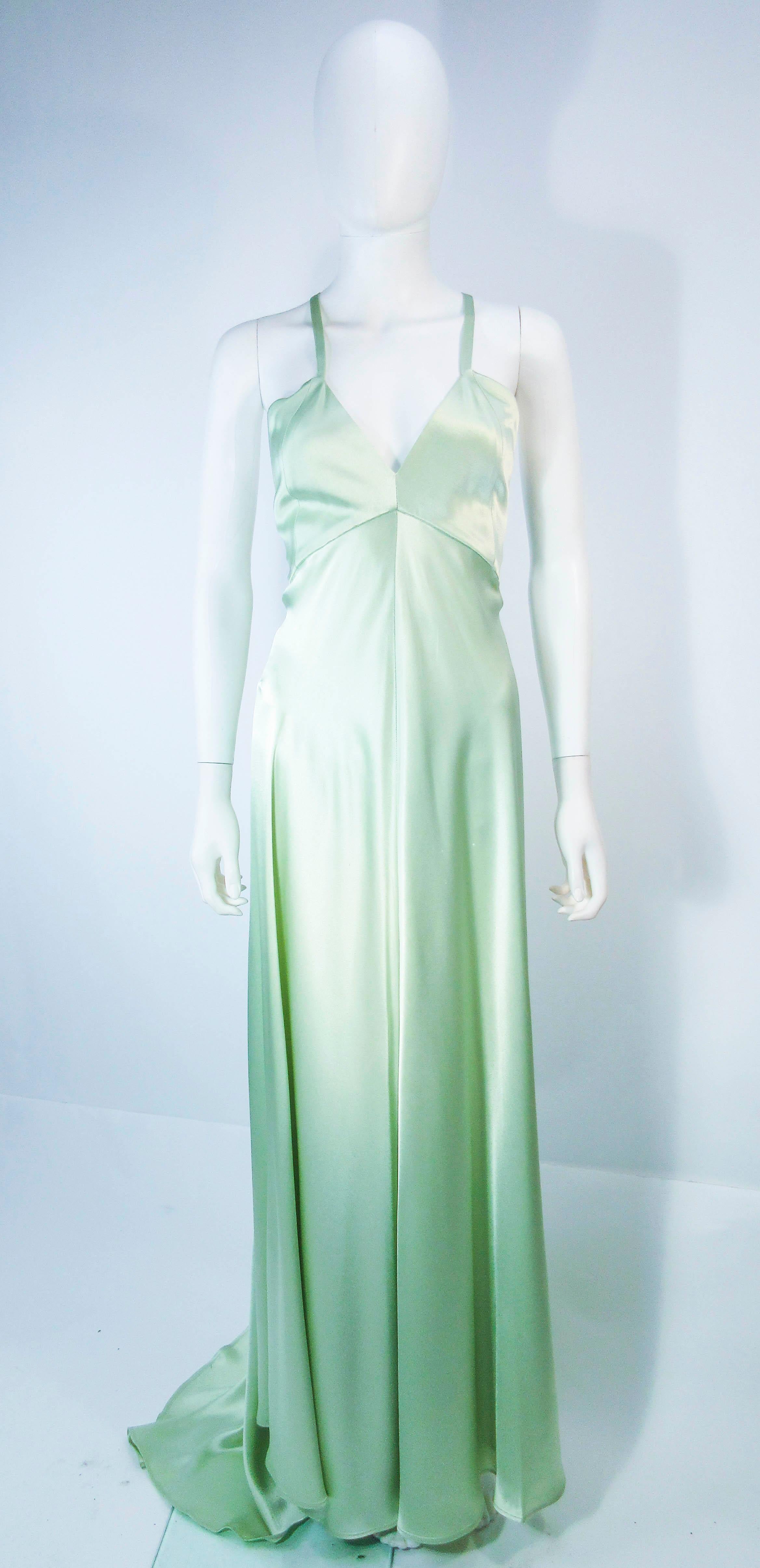 Christian Lacroix Celadon Strappy Satin Bias Gown with Train  In Good Condition In Los Angeles, CA