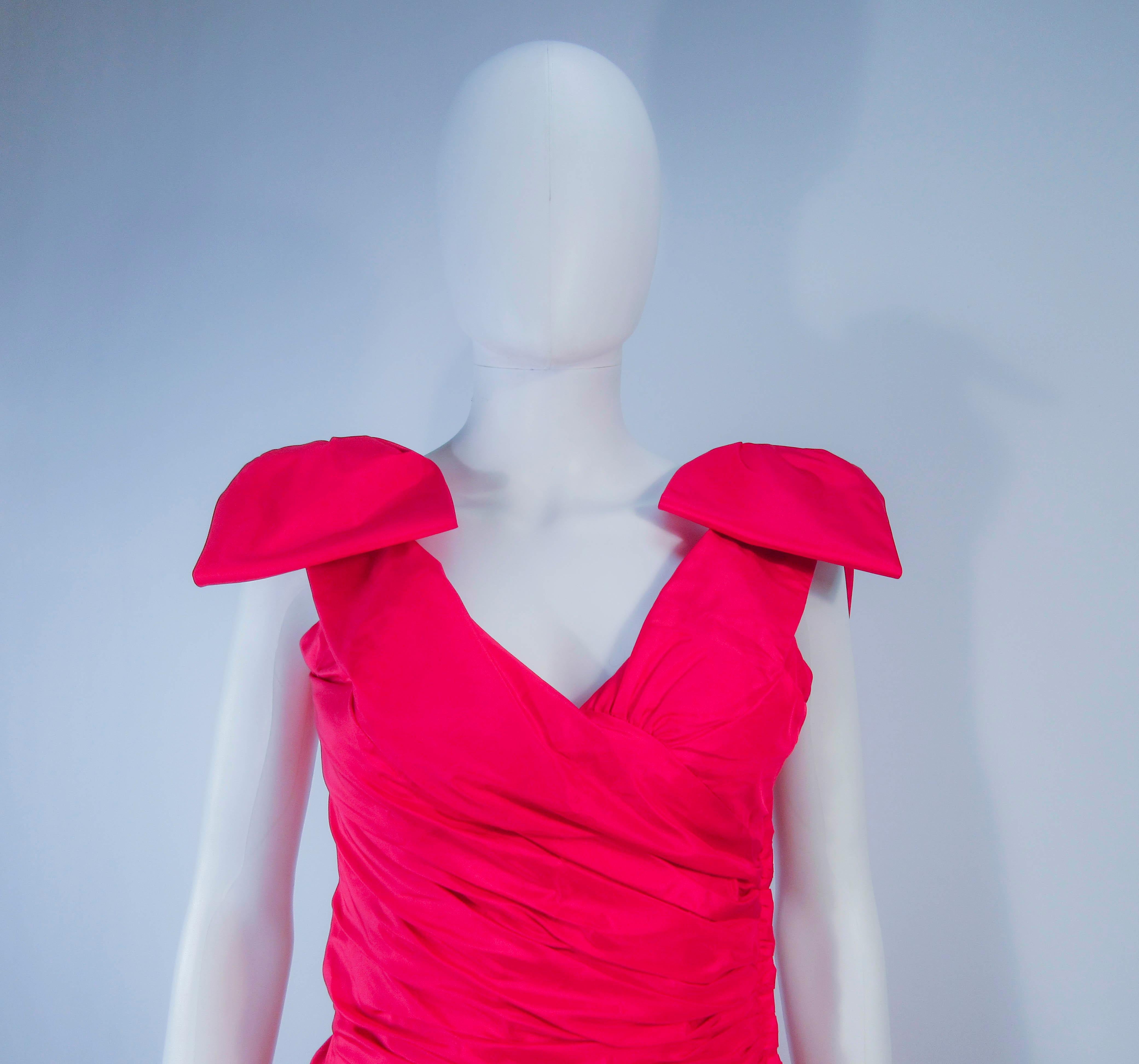 Murray Arbeid Red Ruched Taffeta Gown with Bow Details  1