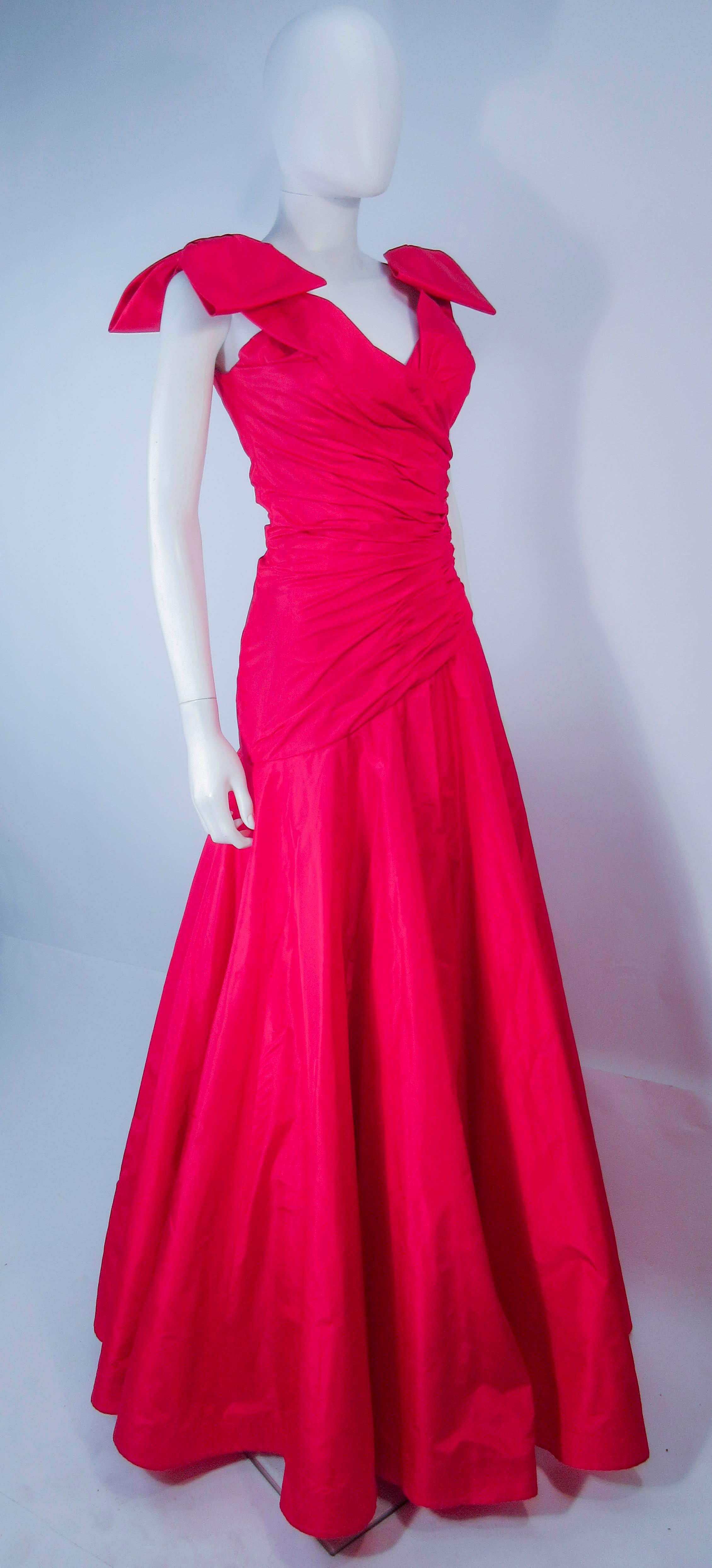 Murray Arbeid Red Ruched Taffeta Gown with Bow Details  2