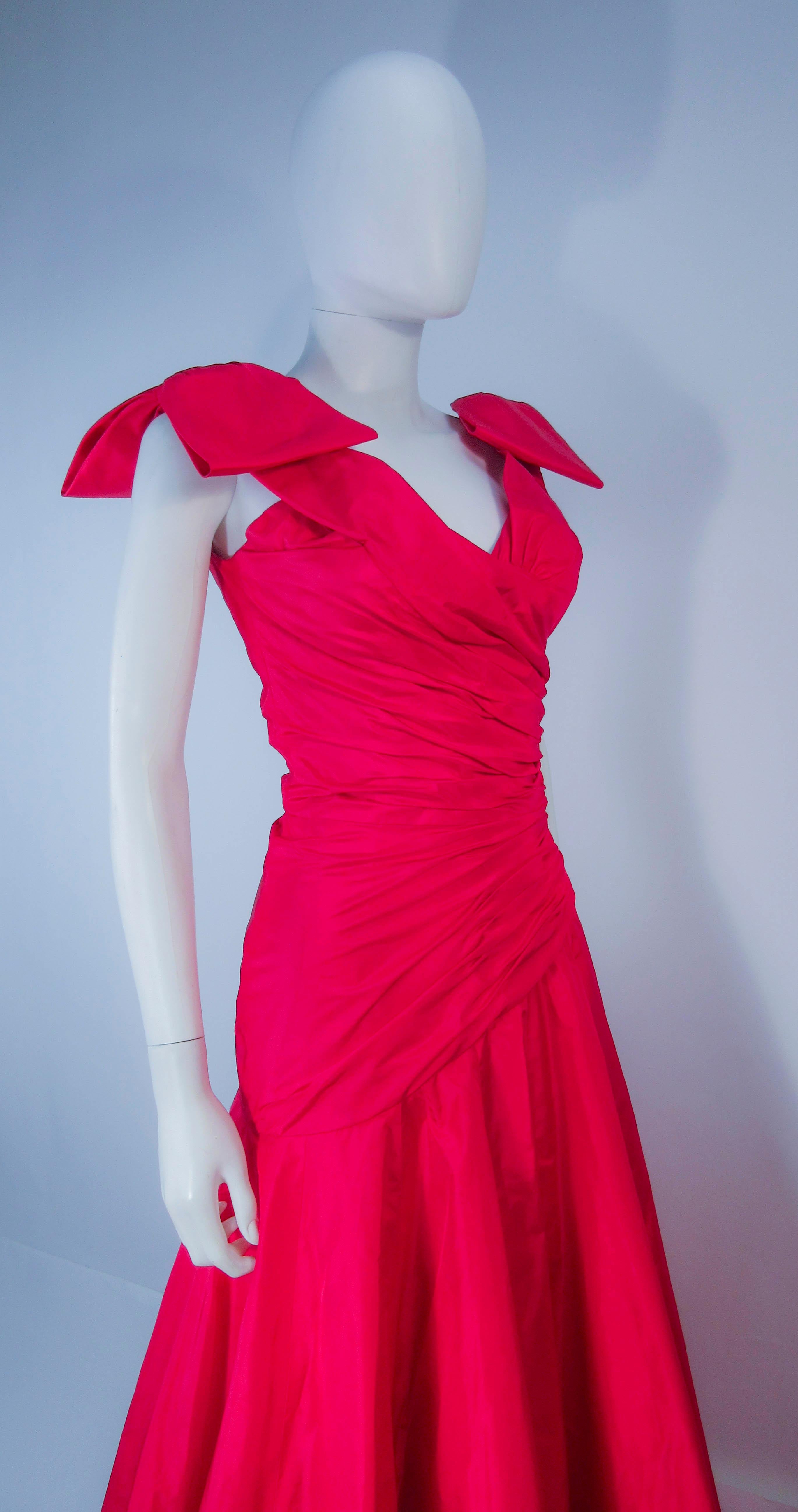 Murray Arbeid Red Ruched Taffeta Gown with Bow Details  3