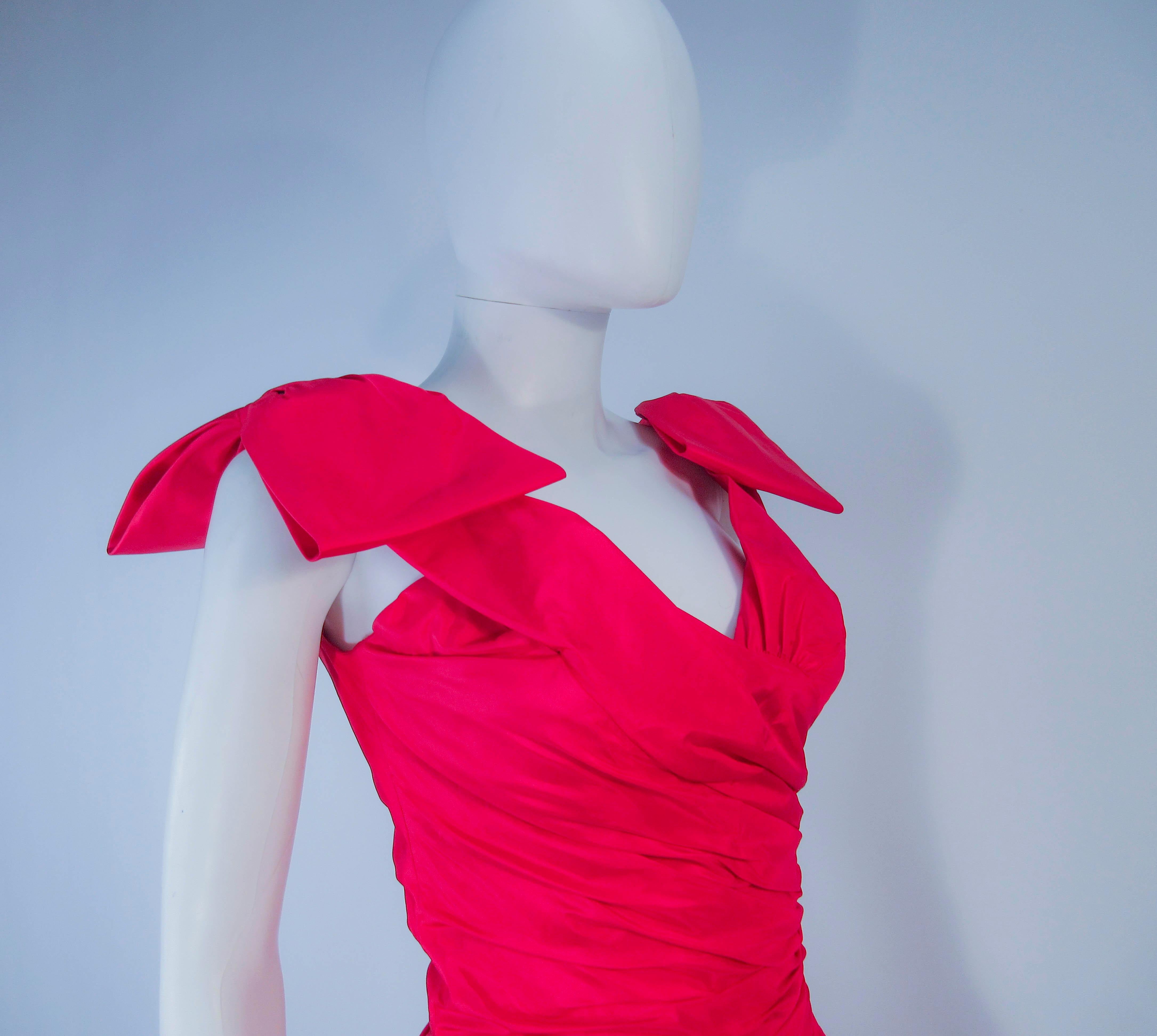 Murray Arbeid Red Ruched Taffeta Gown with Bow Details  4