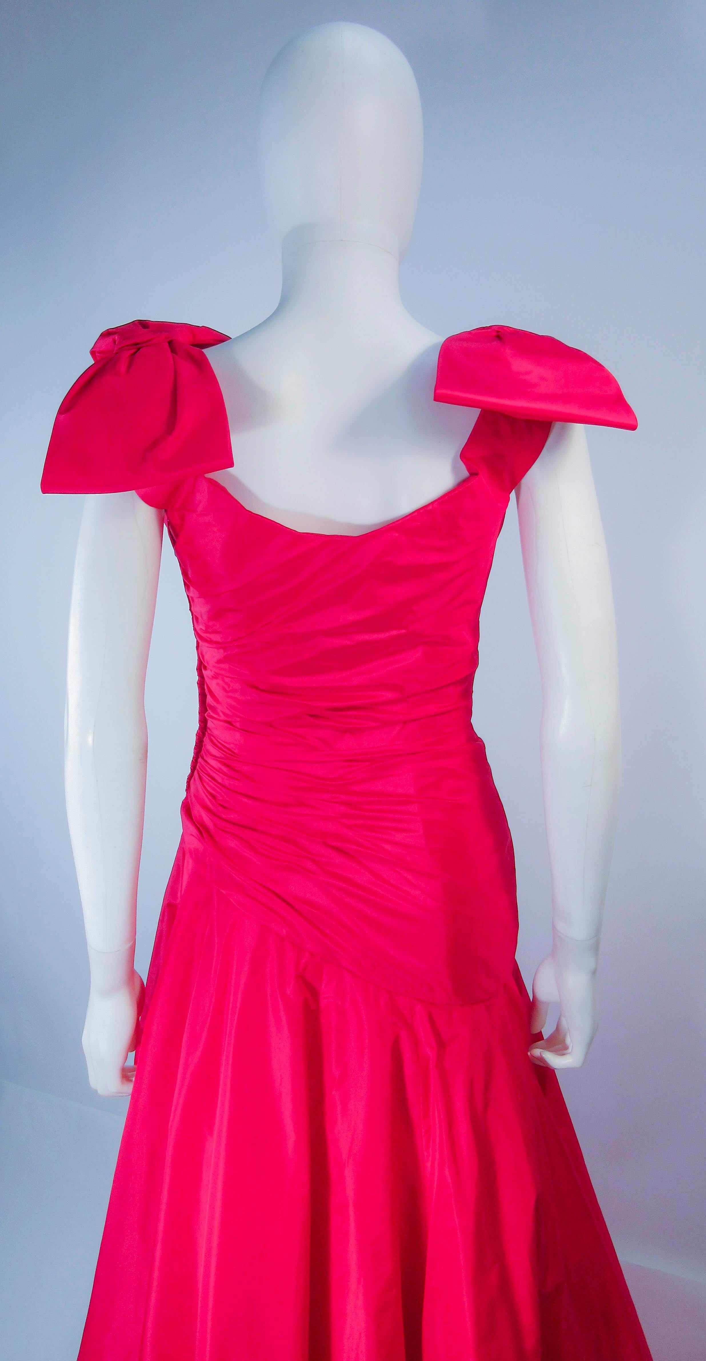 Murray Arbeid Red Ruched Taffeta Gown with Bow Details  7