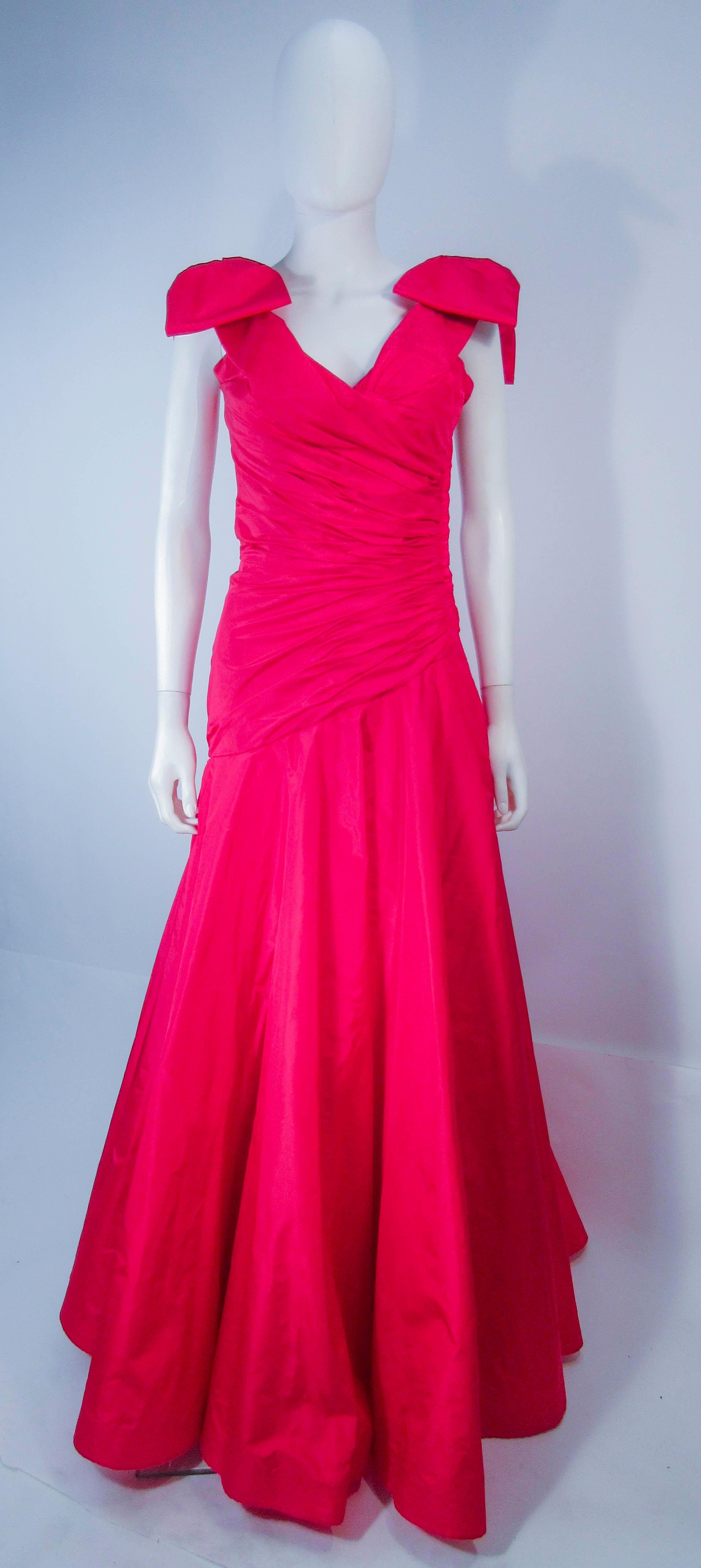 Murray Arbeid Red Ruched Taffeta Gown with Bow Details  In Excellent Condition In Los Angeles, CA