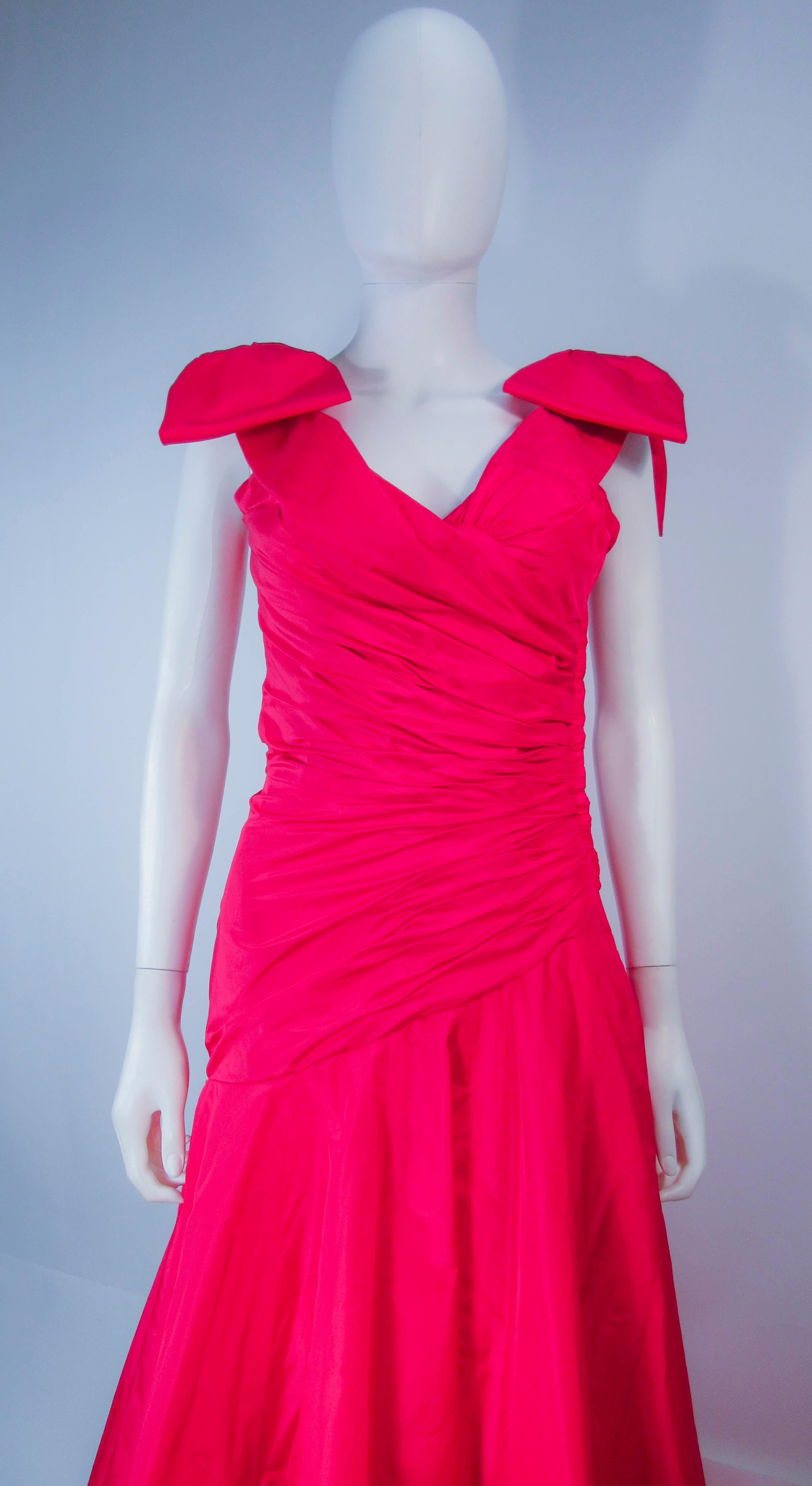 Women's Murray Arbeid Red Ruched Taffeta Gown with Bow Details 