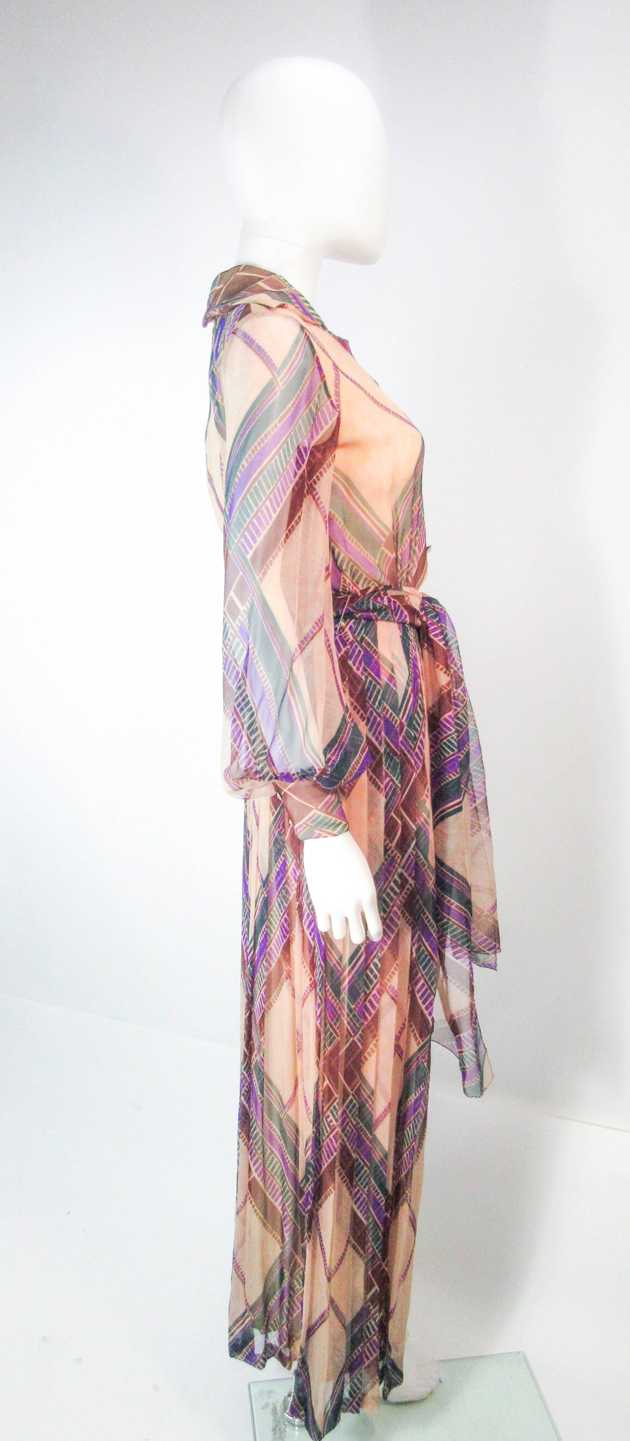 Women's Valentino Vintage Silk Chiffon Abstract Long Sleeve Maxi Dress, 1970s For Sale