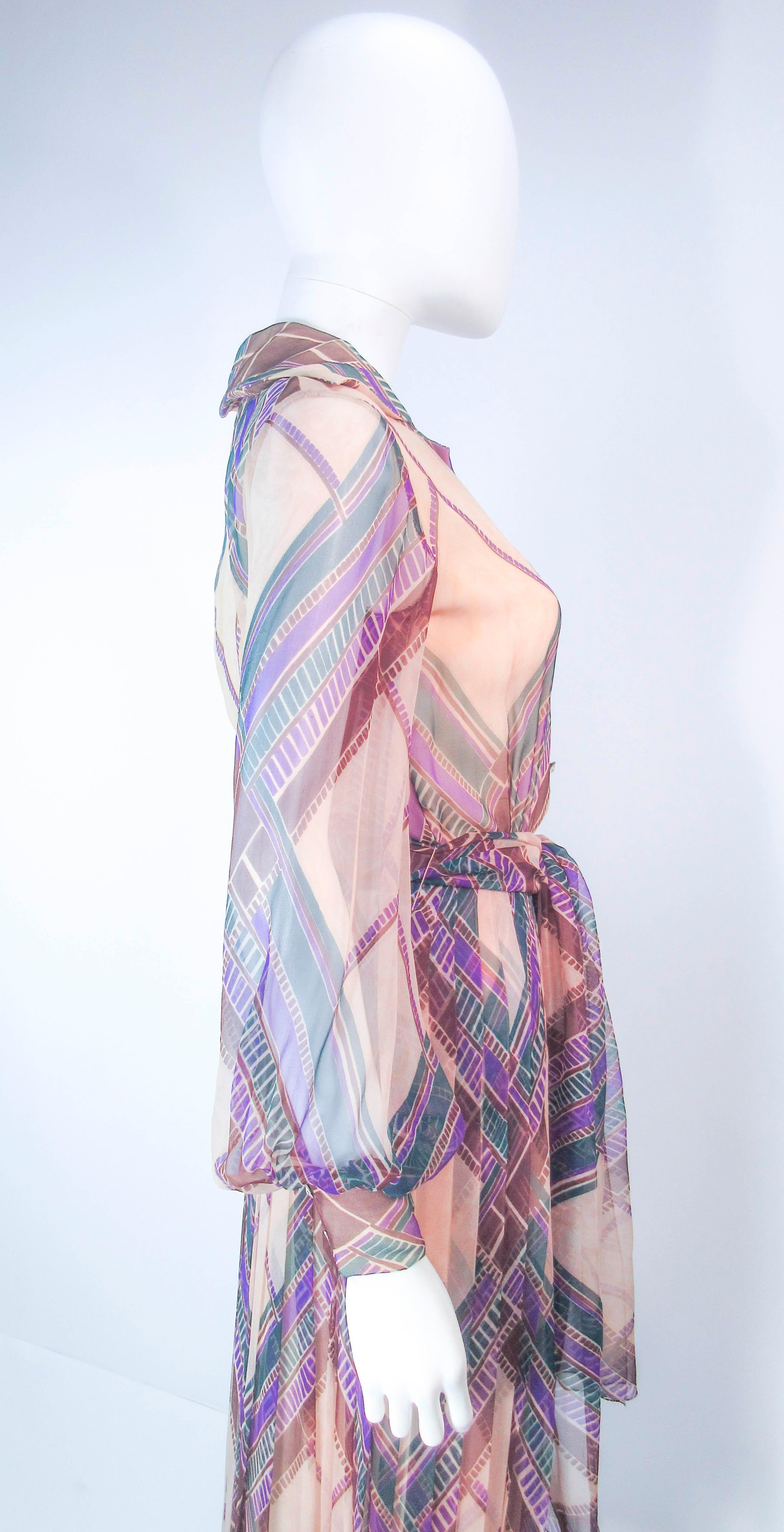Valentino Vintage Silk Chiffon Abstract Long Sleeve Maxi Dress, 1970s For Sale 1