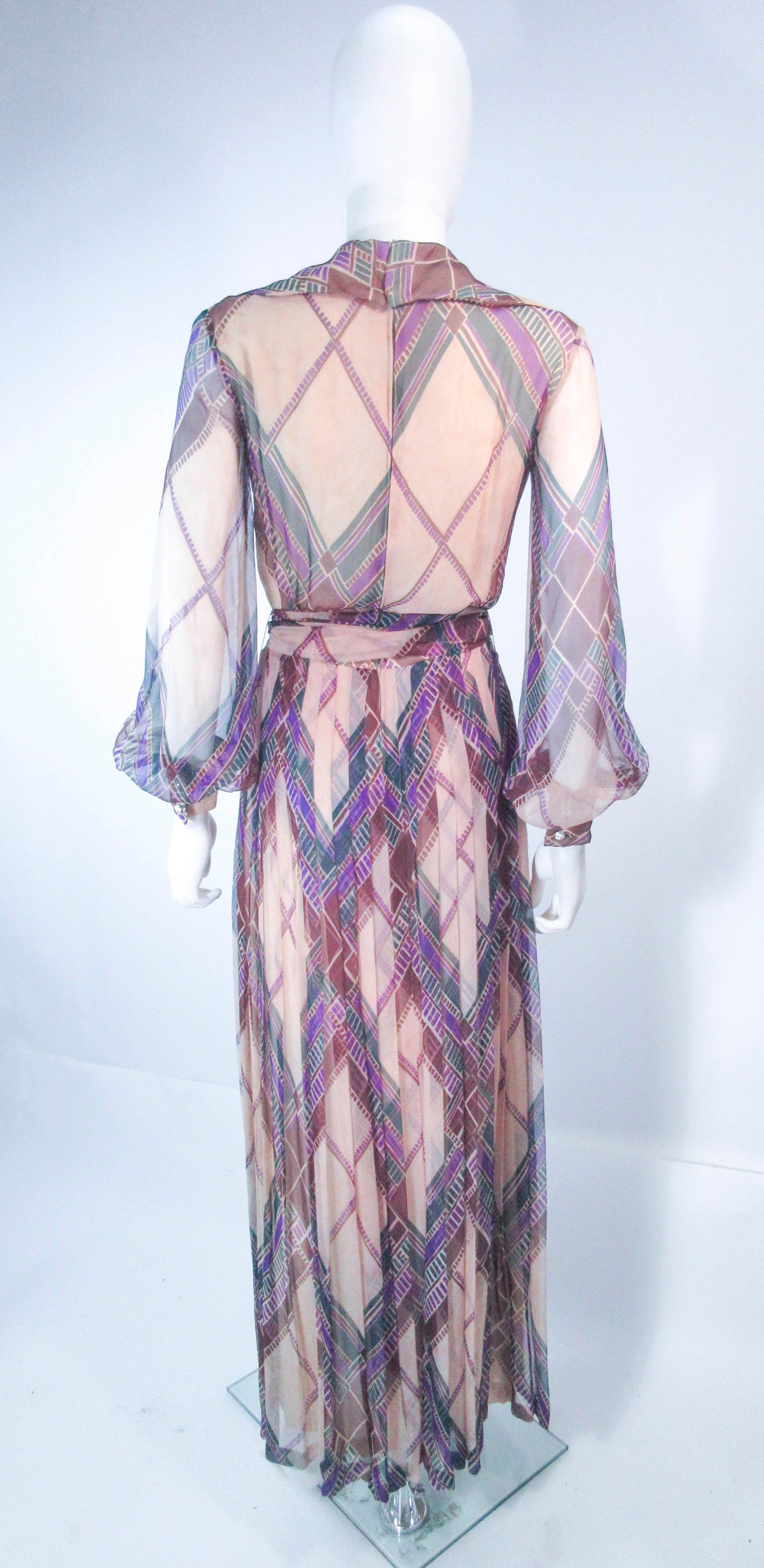 Valentino Vintage Silk Chiffon Abstract Long Sleeve Maxi Dress, 1970s For Sale 3