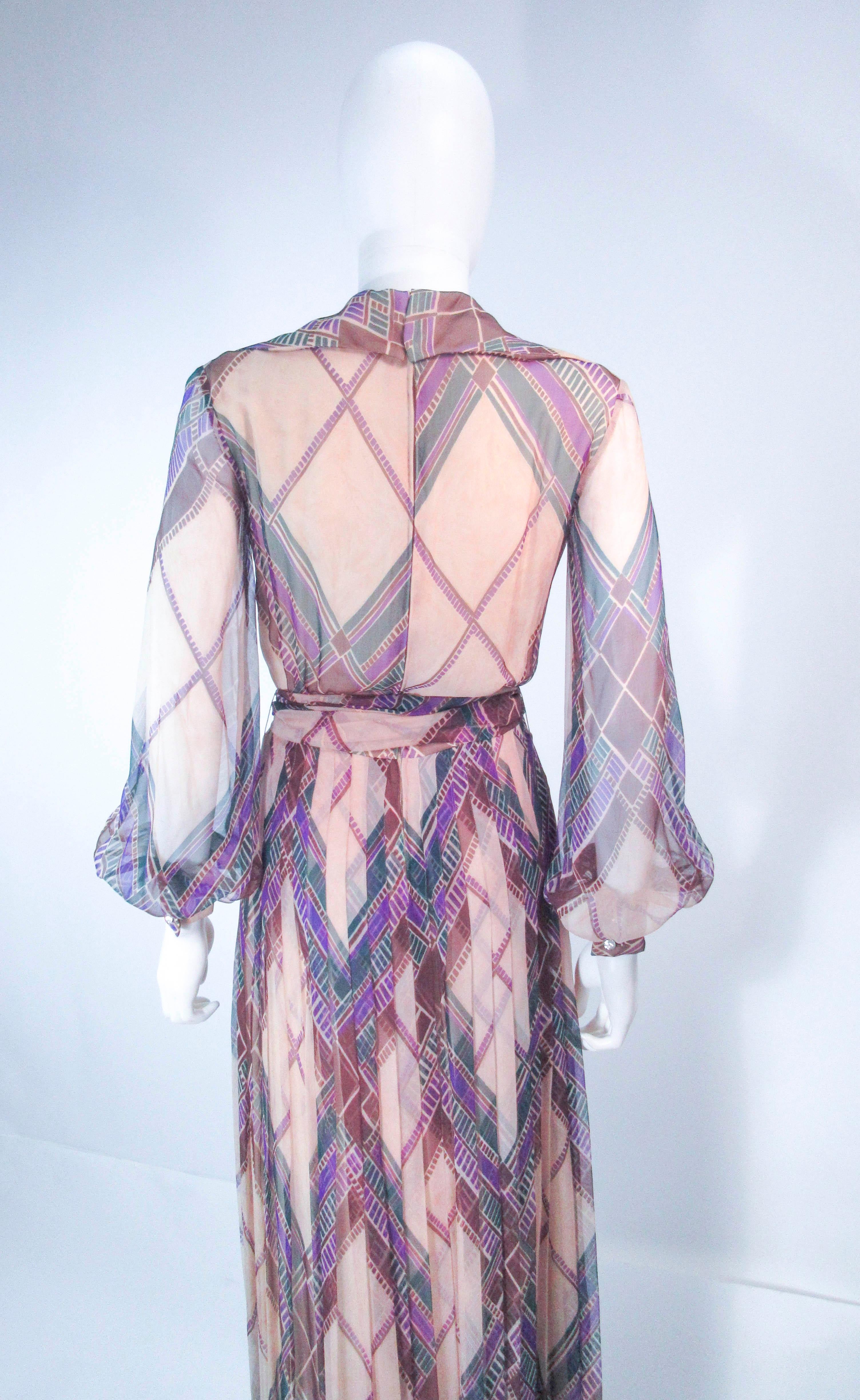 Valentino Vintage Silk Chiffon Abstract Long Sleeve Maxi Dress, 1970s For Sale 4