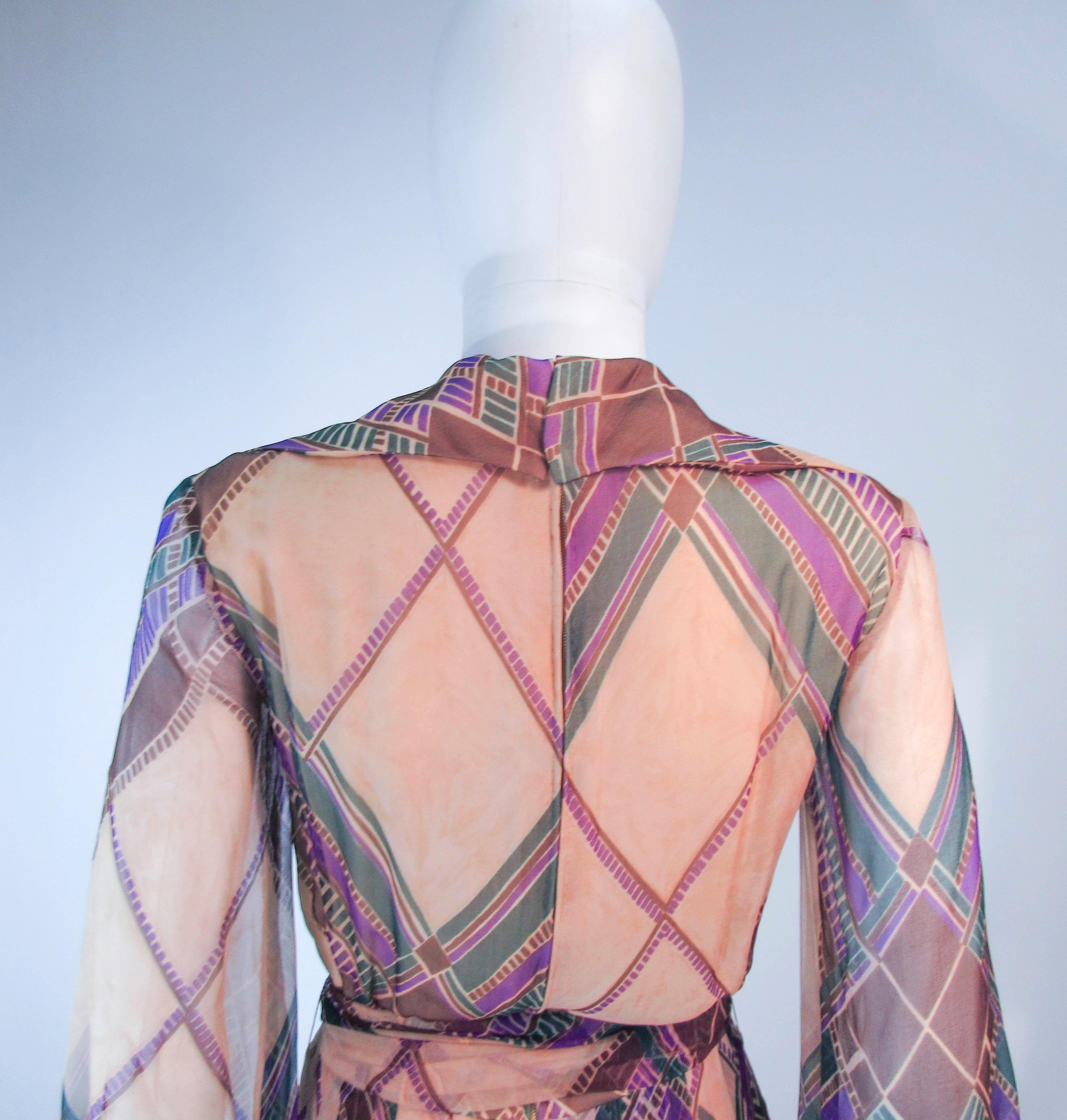Valentino Vintage Silk Chiffon Abstract Long Sleeve Maxi Dress, 1970s For Sale 5