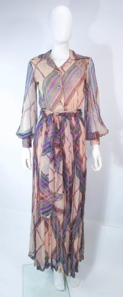 Valentino Vintage Silk Chiffon Abstract Long Sleeve Maxi Dress, 1970s