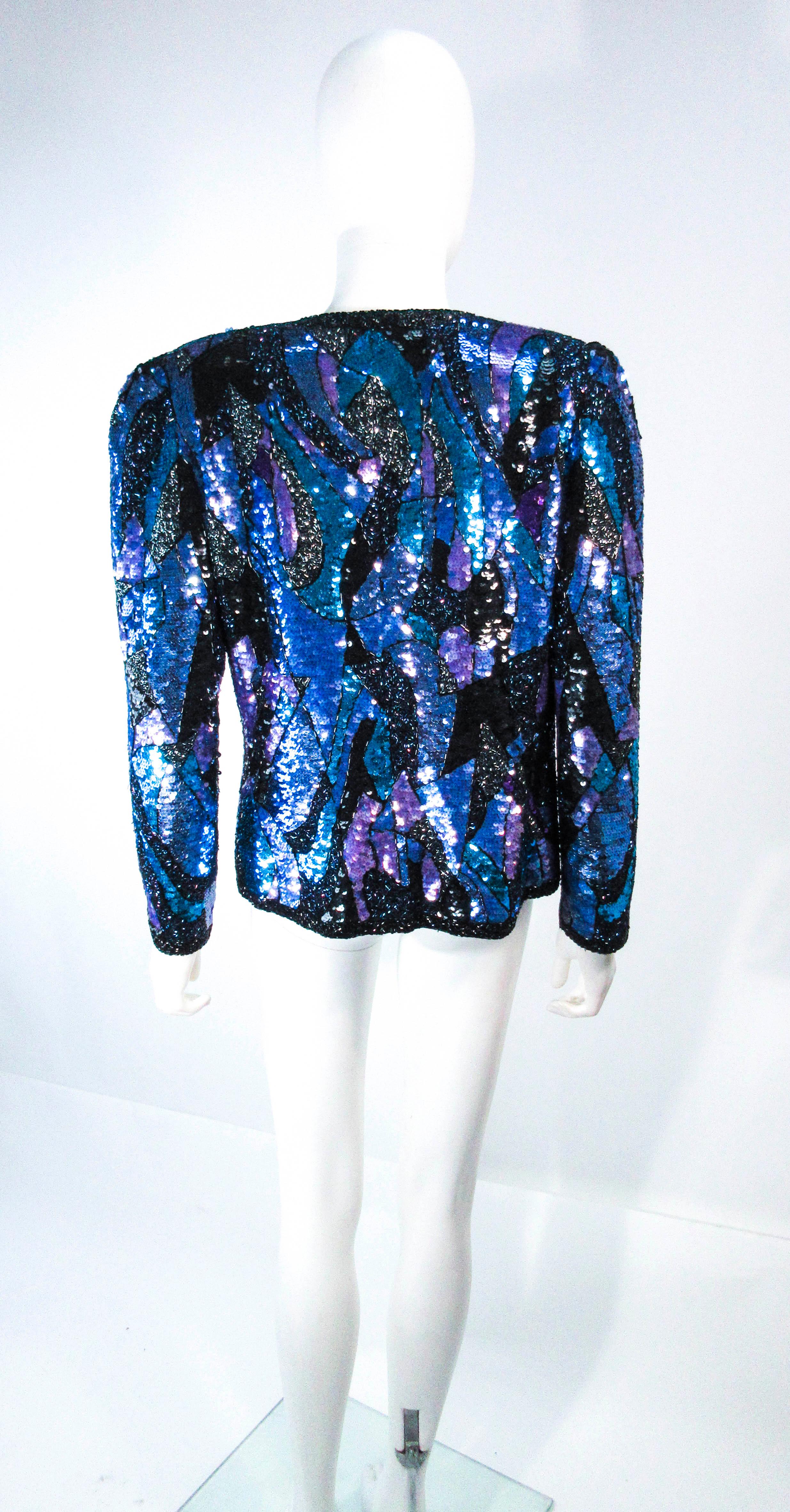 Abstract Sequin Vintage Jacket with Beaded Trim  For Sale 4