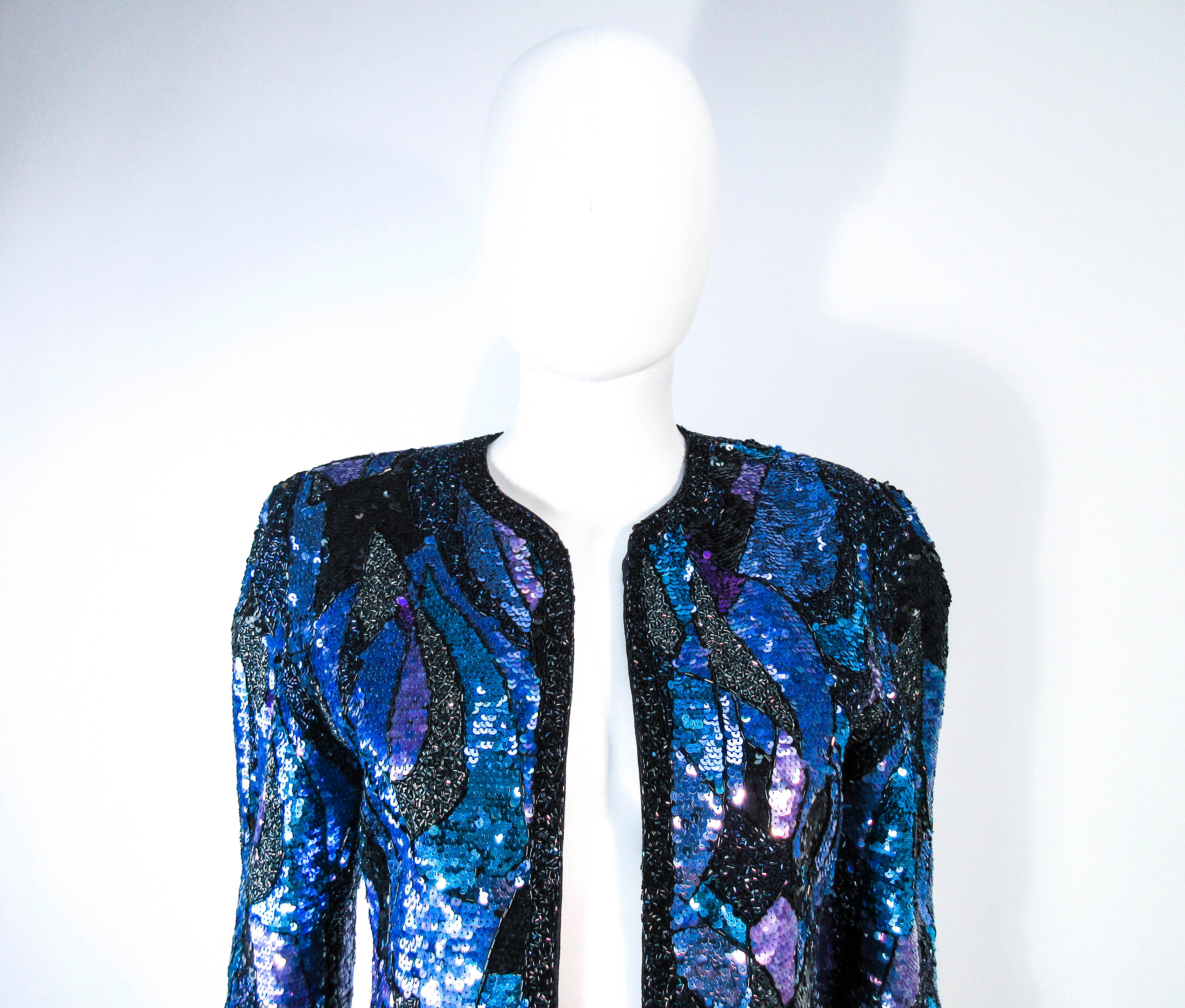 Purple Abstract Sequin Vintage Jacket with Beaded Trim  For Sale
