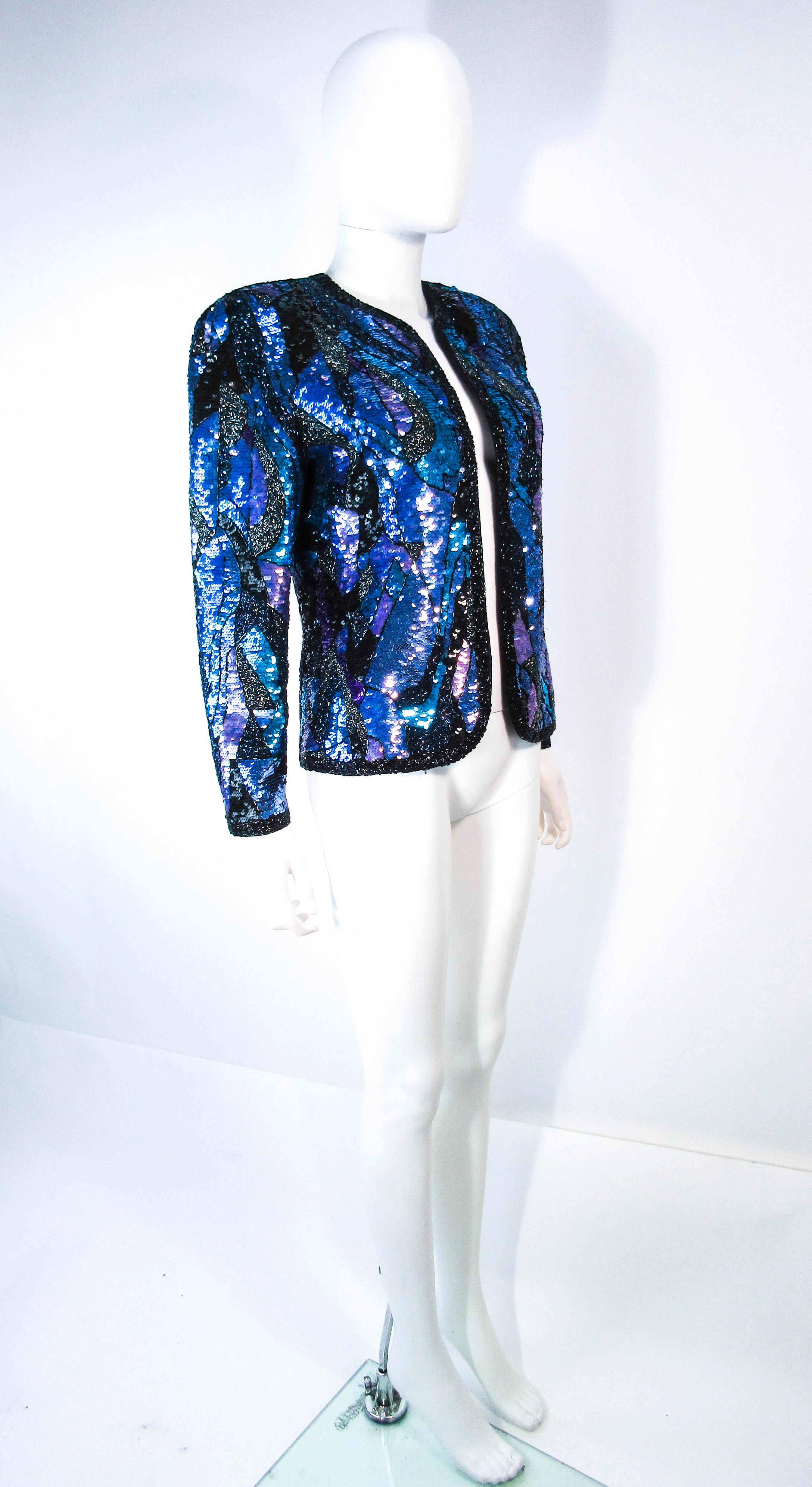 Abstract Sequin Vintage Jacket with Beaded Trim  In Excellent Condition For Sale In Los Angeles, CA