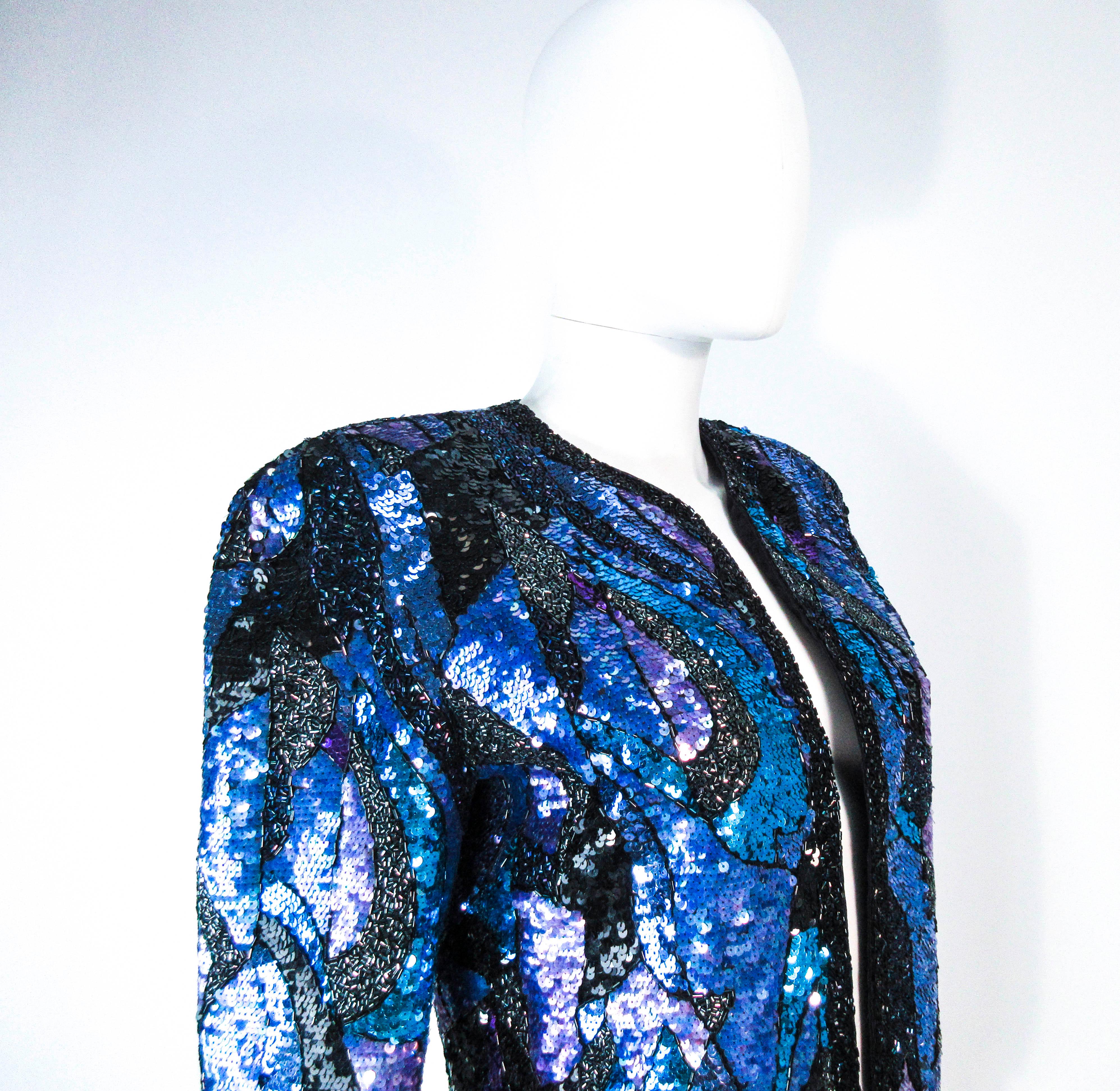 Abstract Sequin Vintage Jacket with Beaded Trim  For Sale 1