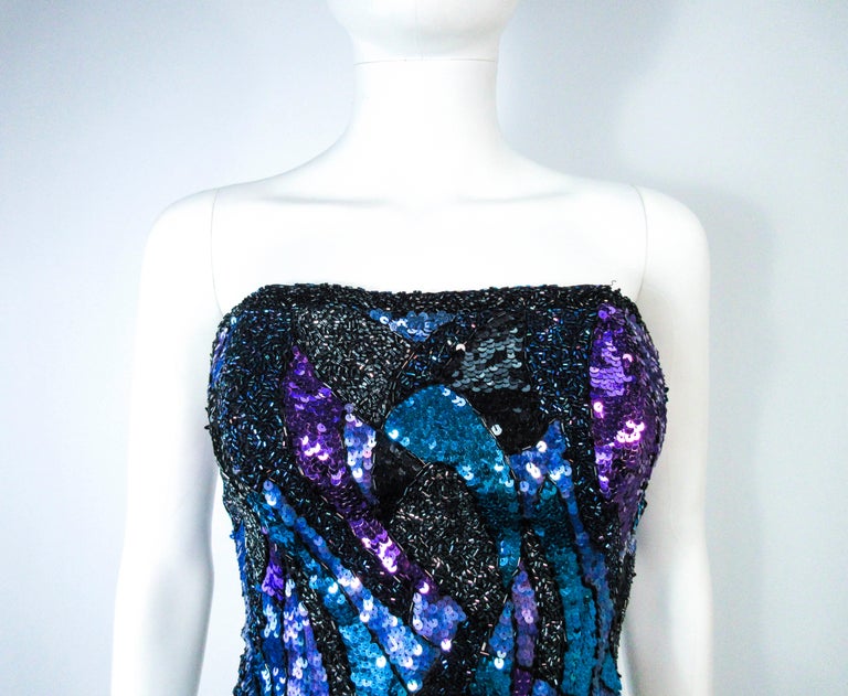 Blue Purple Lavender Vintage Abstract Sequin Bustier For Sale at 1stDibs