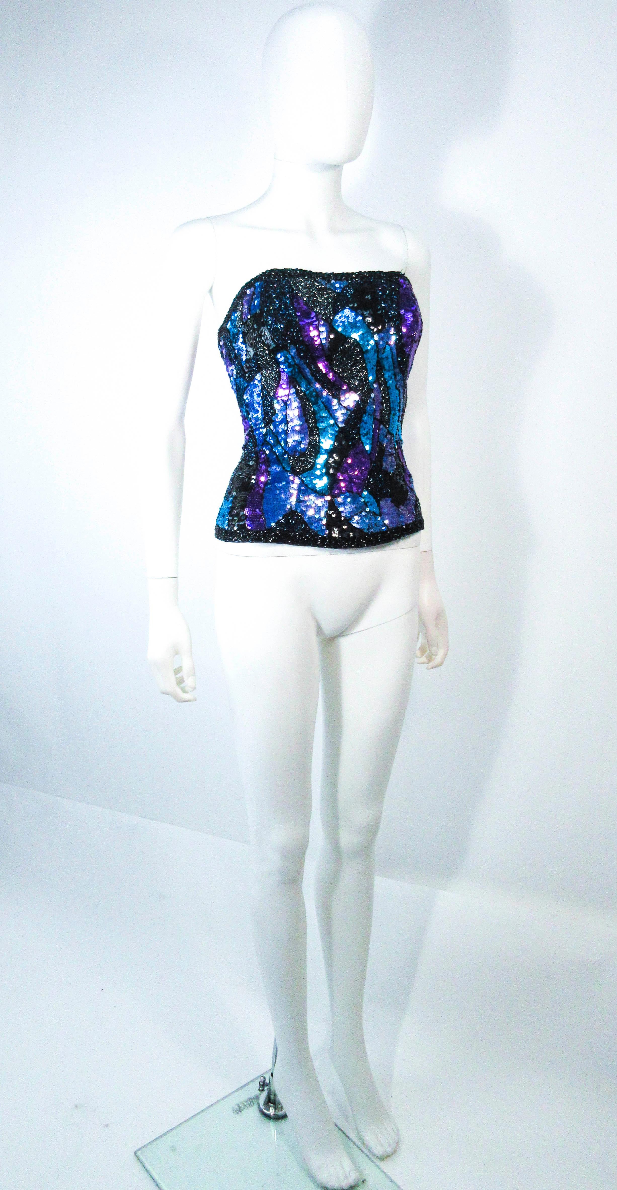 Blue Purple Lavender Vintage Abstract Sequin Bustier  In Excellent Condition For Sale In Los Angeles, CA