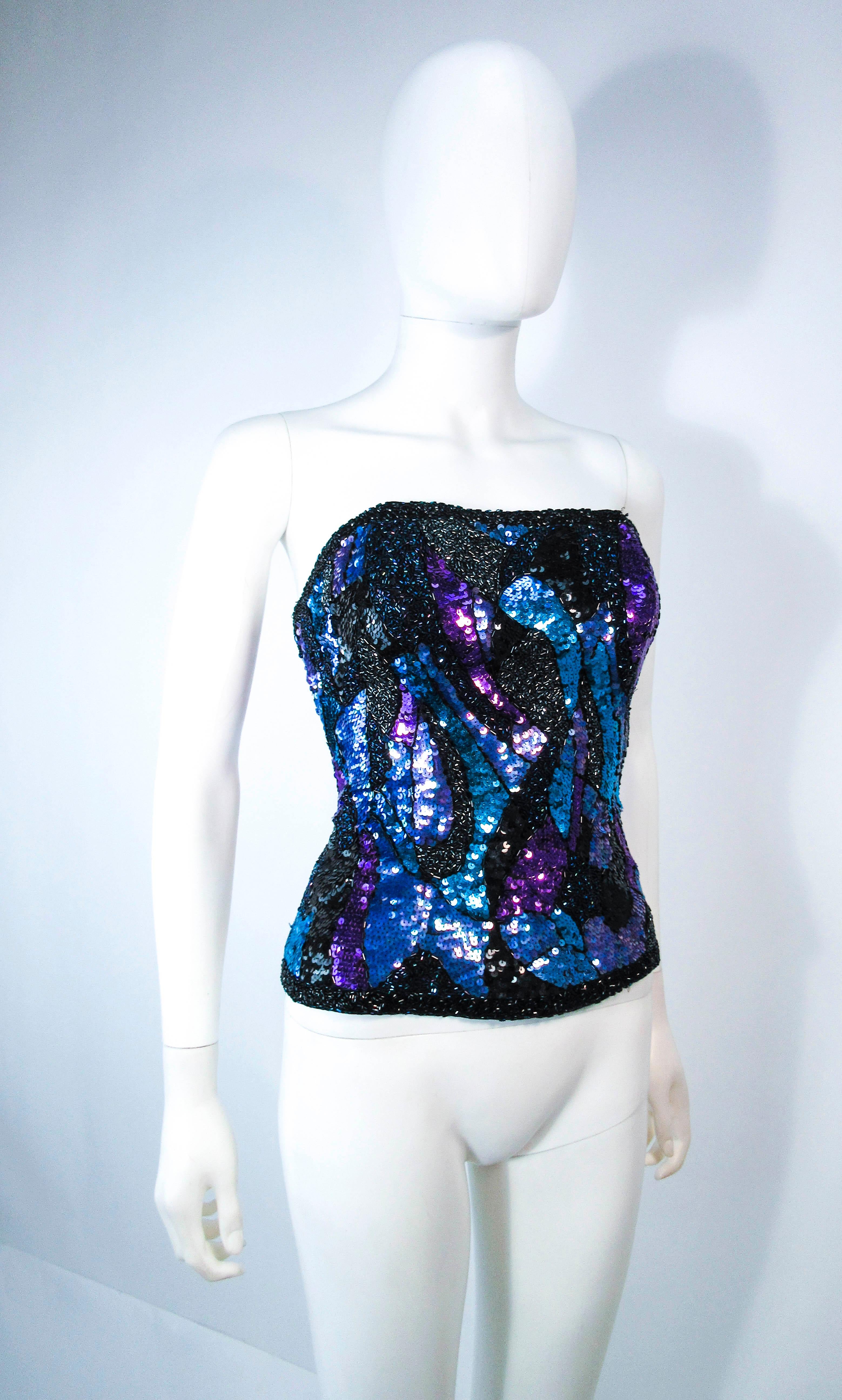 Bustier di paillettes astratte vintage blu viola lavanda in vendita 1