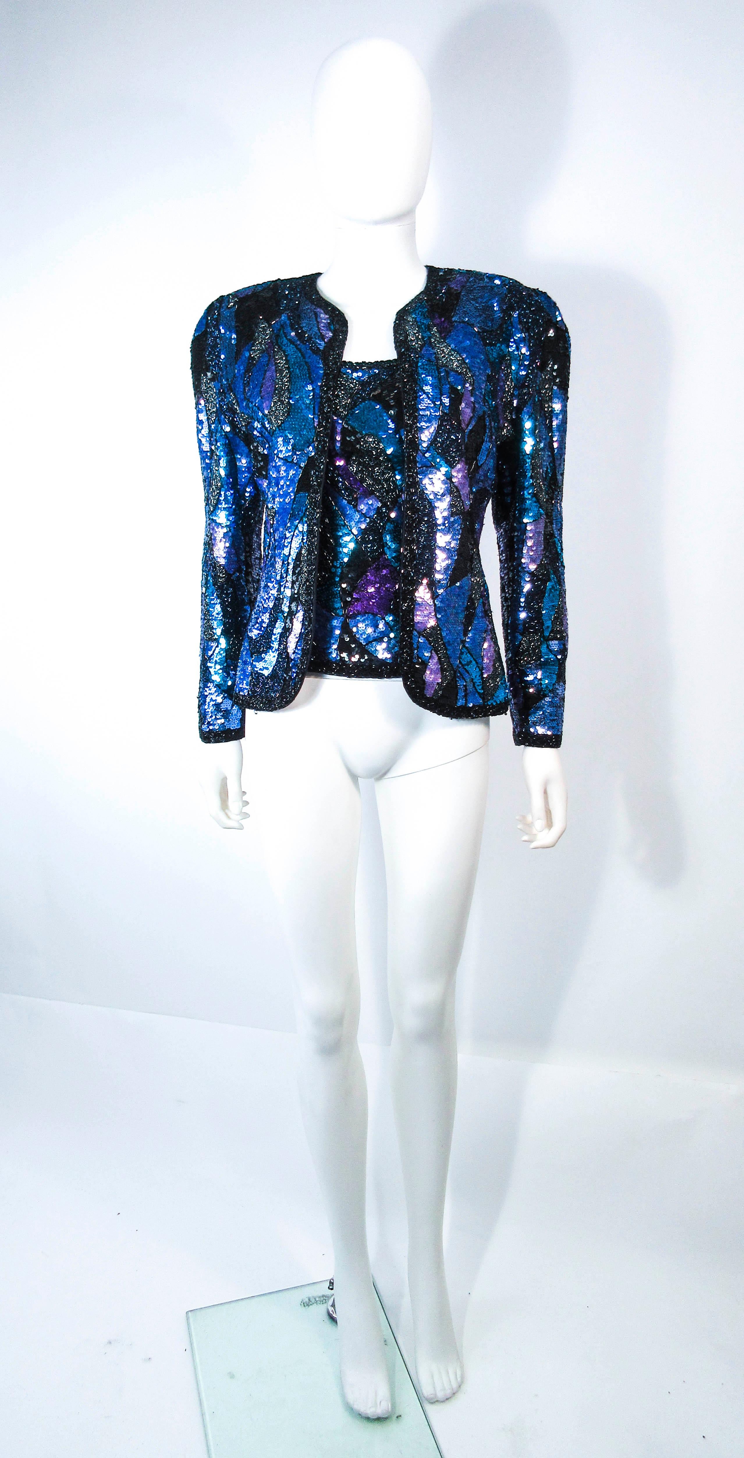 Bustier di paillettes astratte vintage blu viola lavanda in vendita 6