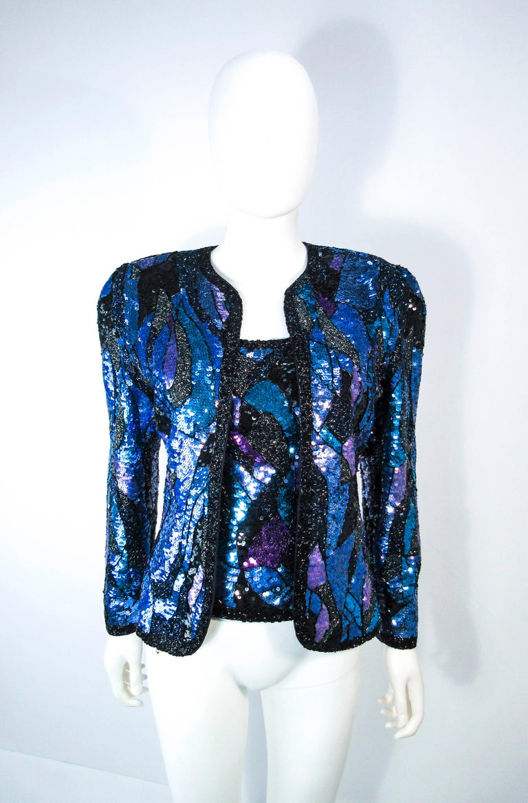 Blue Purple Lavender Vintage Abstract Sequin Bustier For Sale at 1stDibs