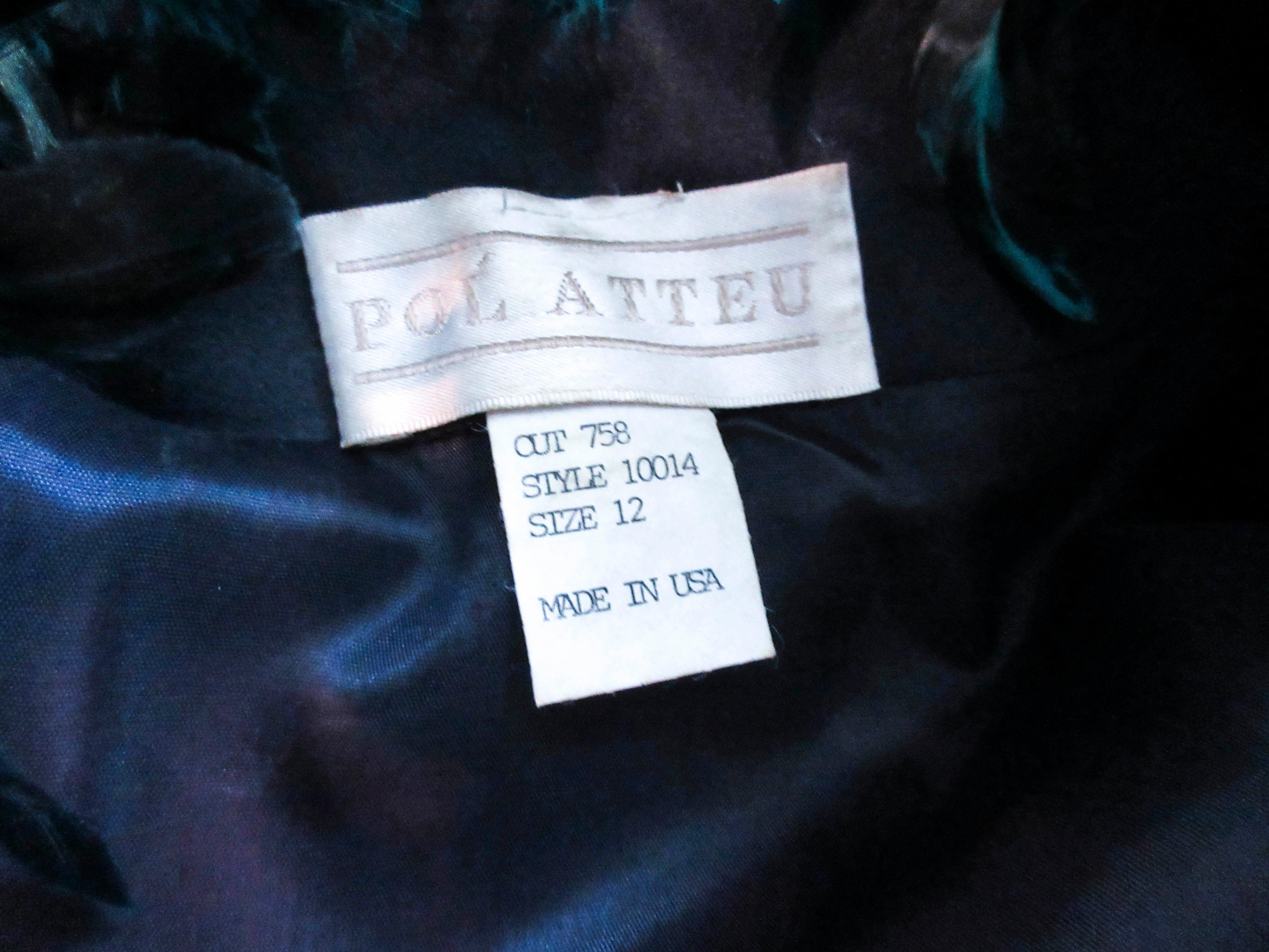 POL ATTEU Satin Evening Jacket with Iridescent Feather Collar Trim Size 12 For Sale 5