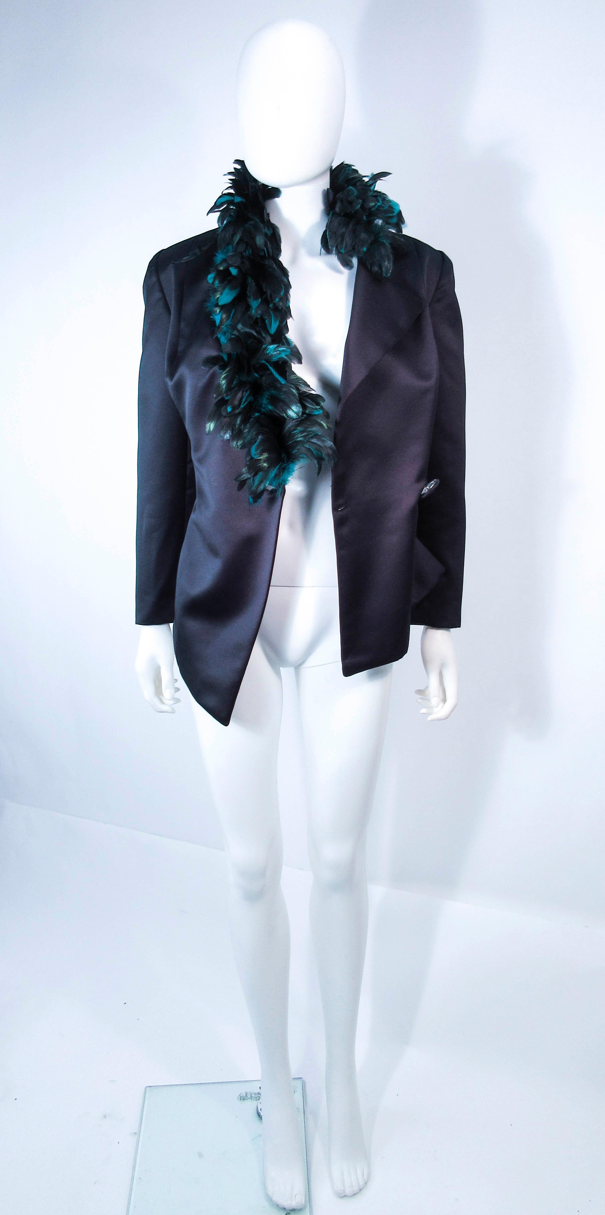 POL ATTEU Satin Evening Jacket with Iridescent Feather Collar Trim Size 12 For Sale 4