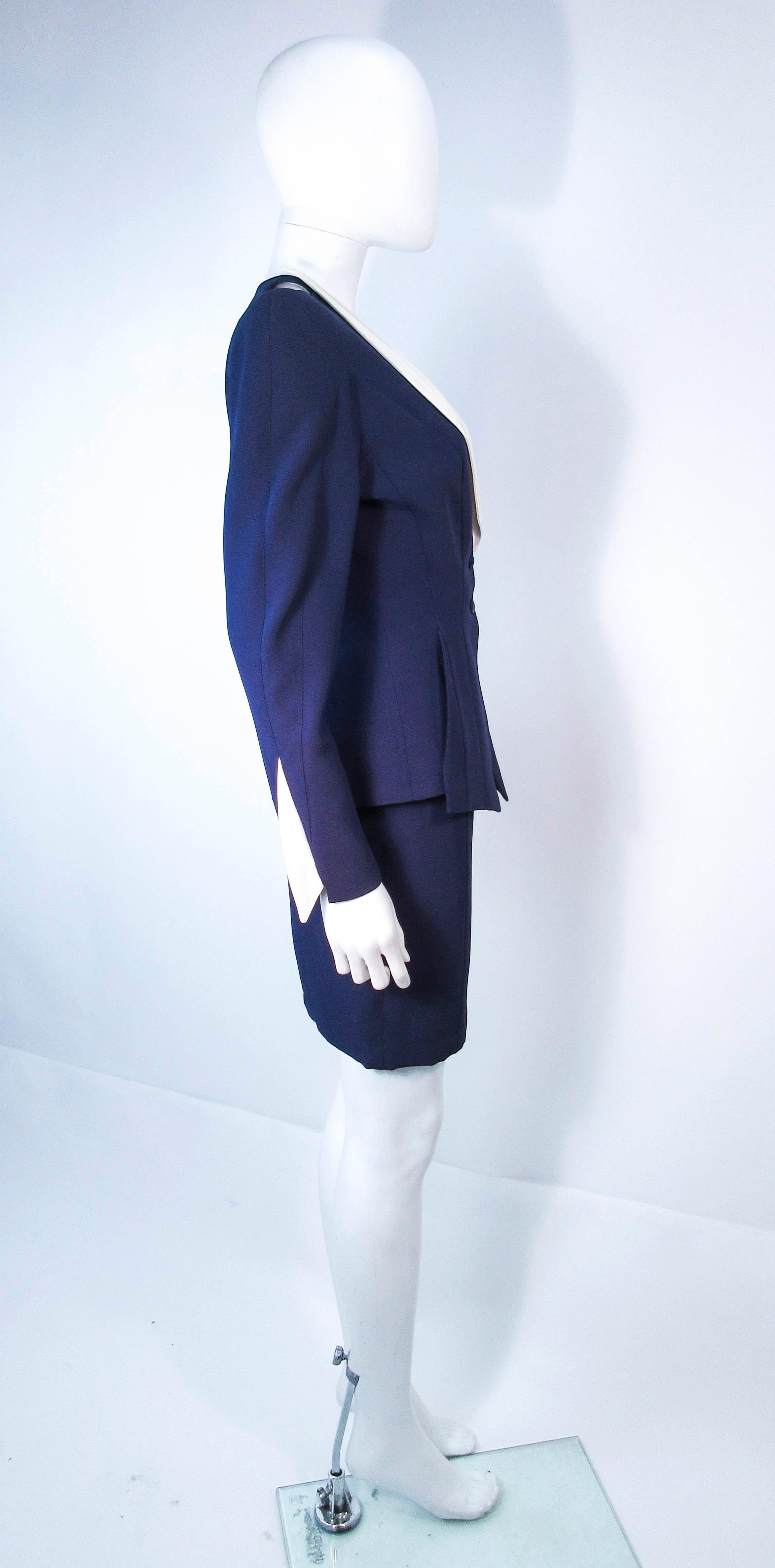 THEIRRY MUGLER Navy  & White Contrast Skirt Suit with Cutouts Size 36 38 3