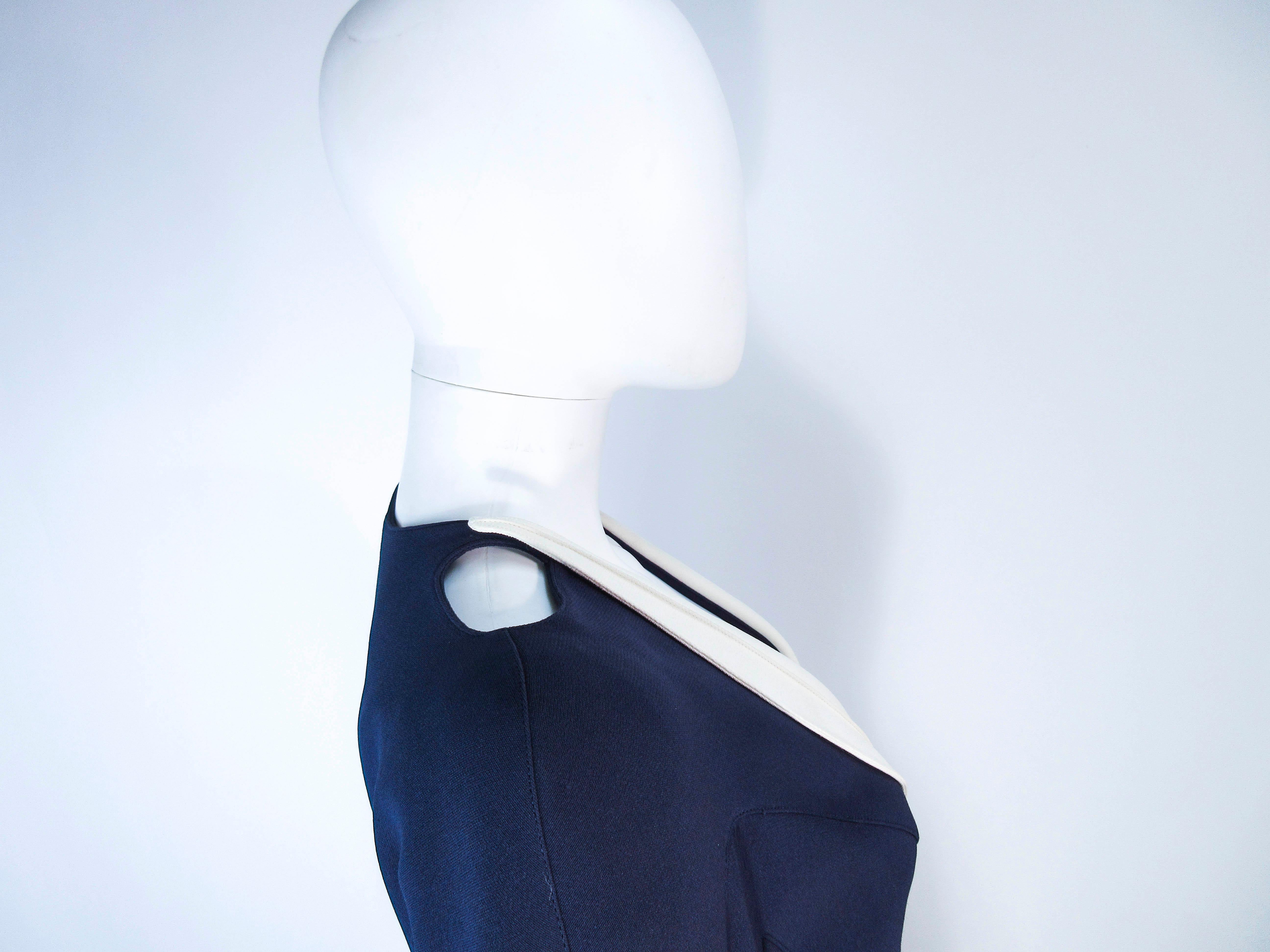 THEIRRY MUGLER Navy  & White Contrast Skirt Suit with Cutouts Size 36 38 4