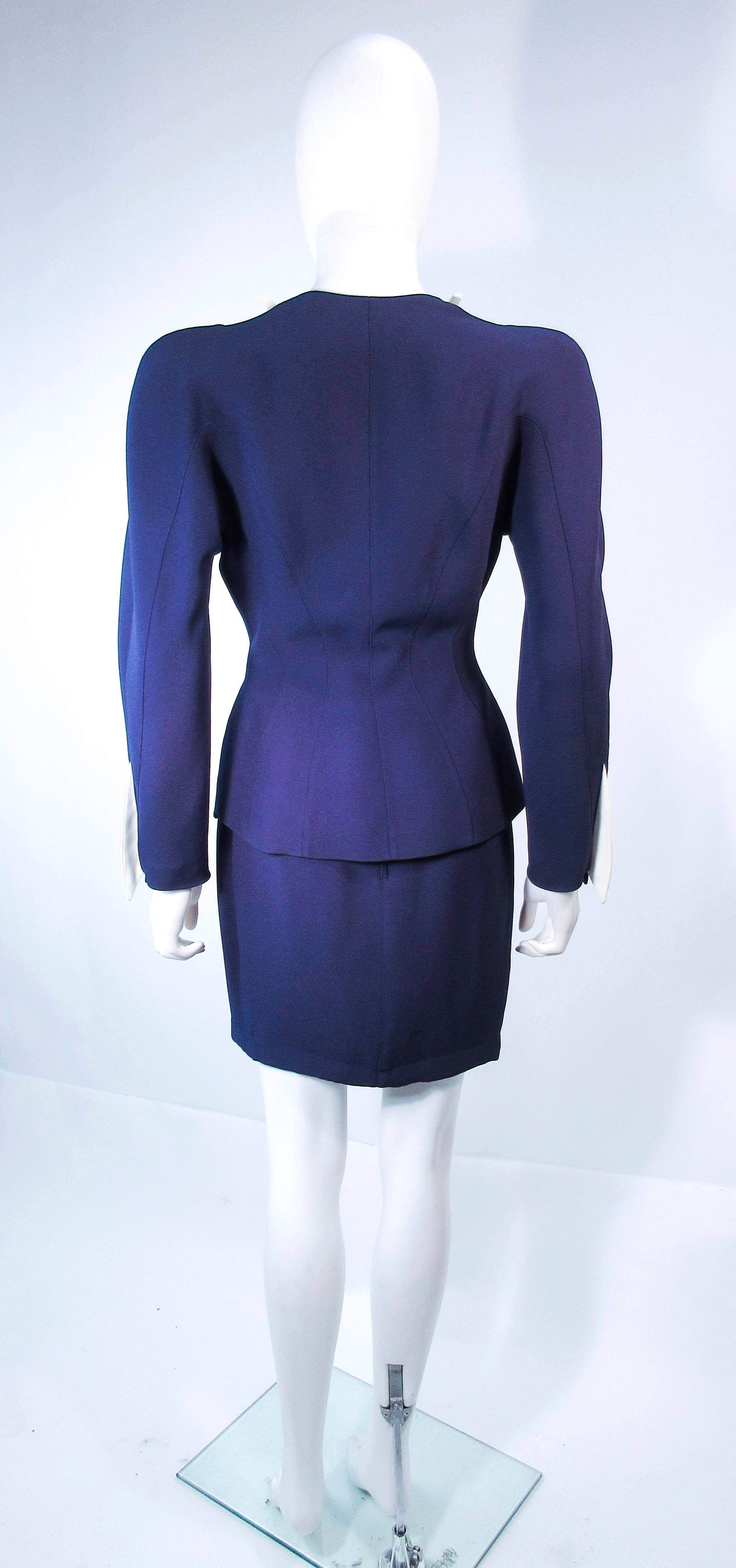 THEIRRY MUGLER Navy  & White Contrast Skirt Suit with Cutouts Size 36 38 5