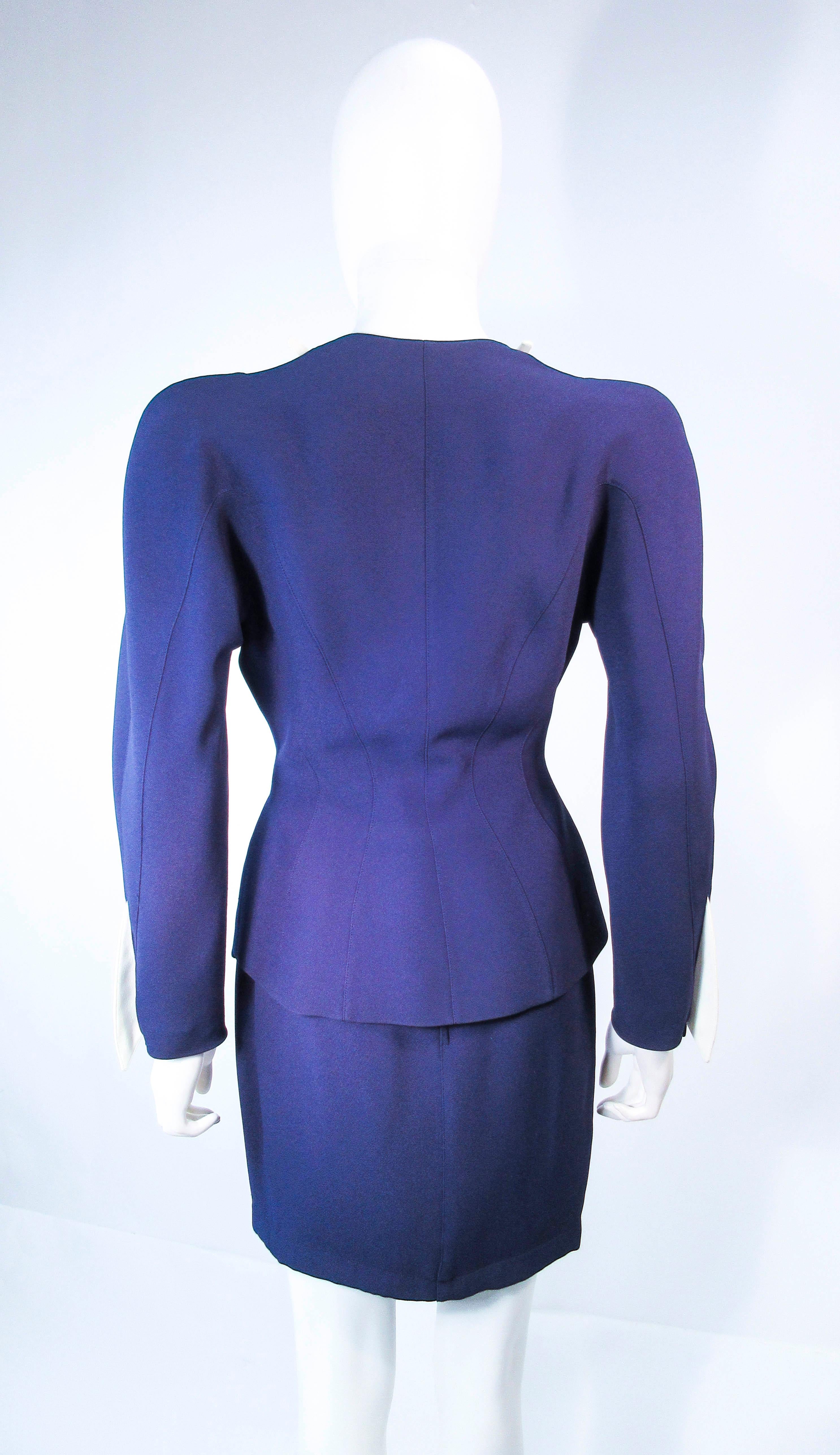 THEIRRY MUGLER Navy  & White Contrast Skirt Suit with Cutouts Size 36 38 6