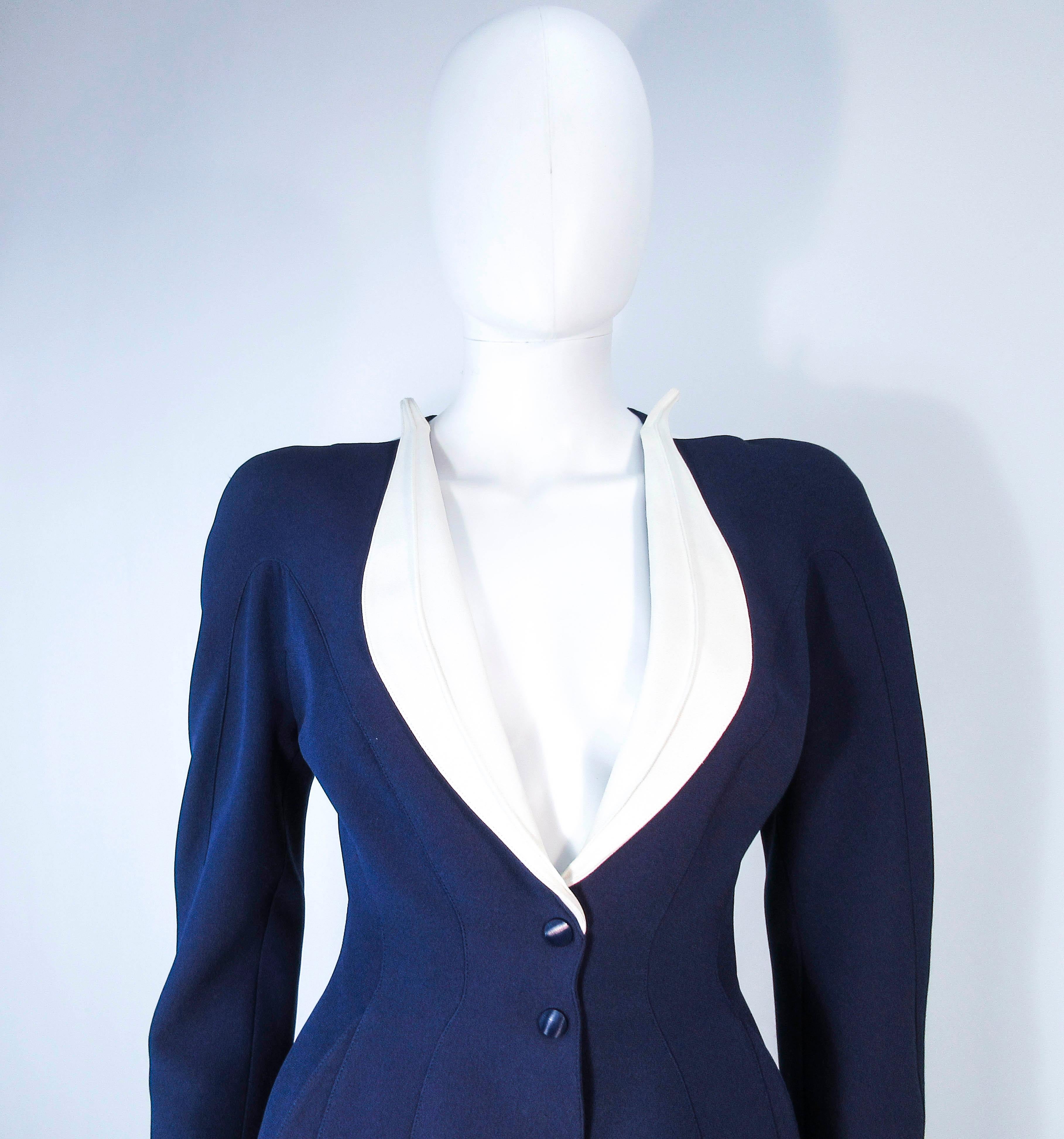 Purple THEIRRY MUGLER Navy  & White Contrast Skirt Suit with Cutouts Size 36 38