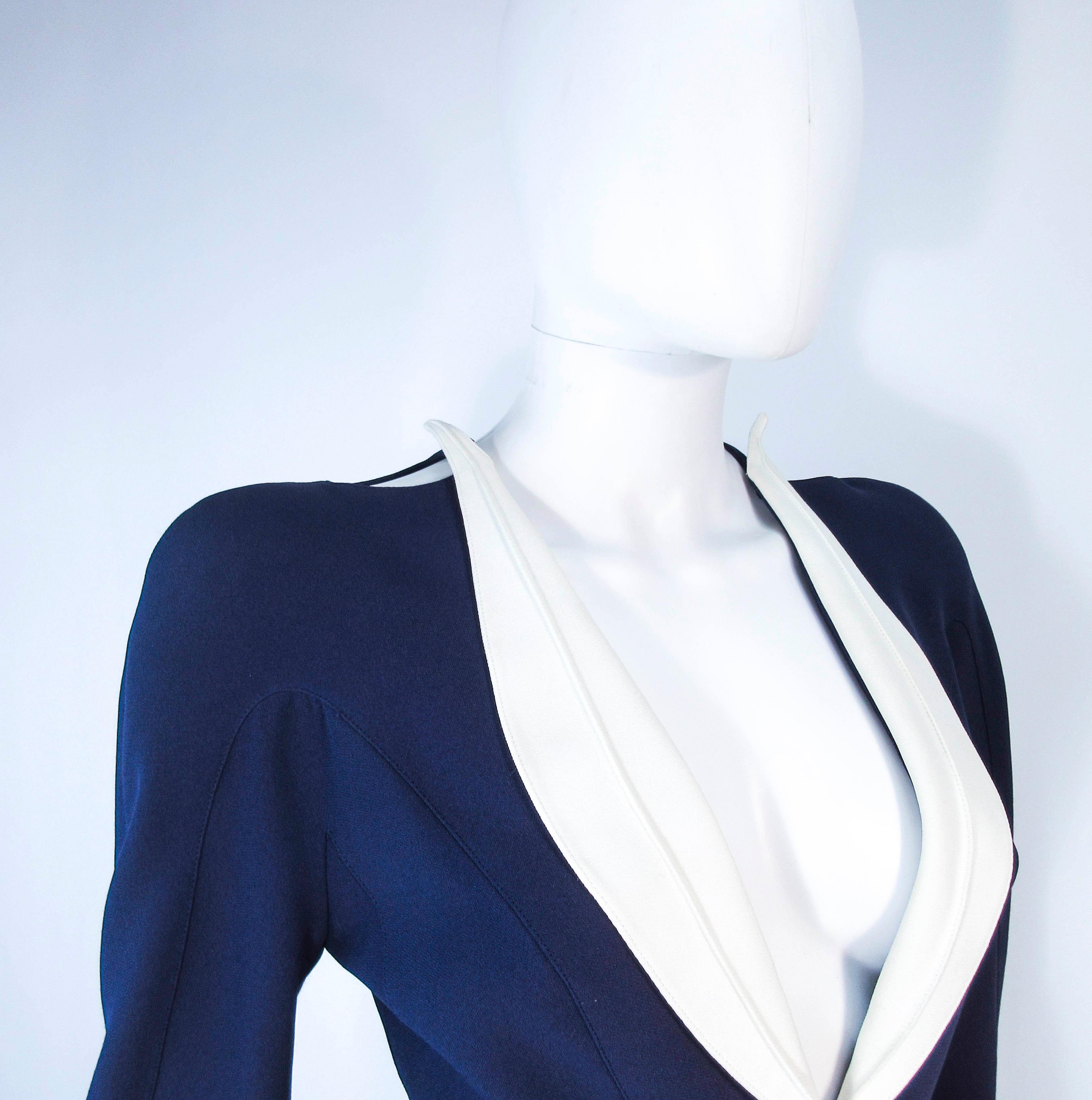 THEIRRY MUGLER Navy  & White Contrast Skirt Suit with Cutouts Size 36 38 1
