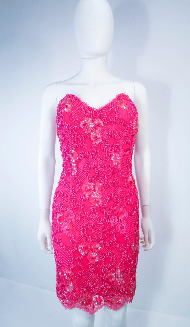 PAMELA DENNIS Pink Beaded Lace Cocktail Dress Size M at 1stDibs