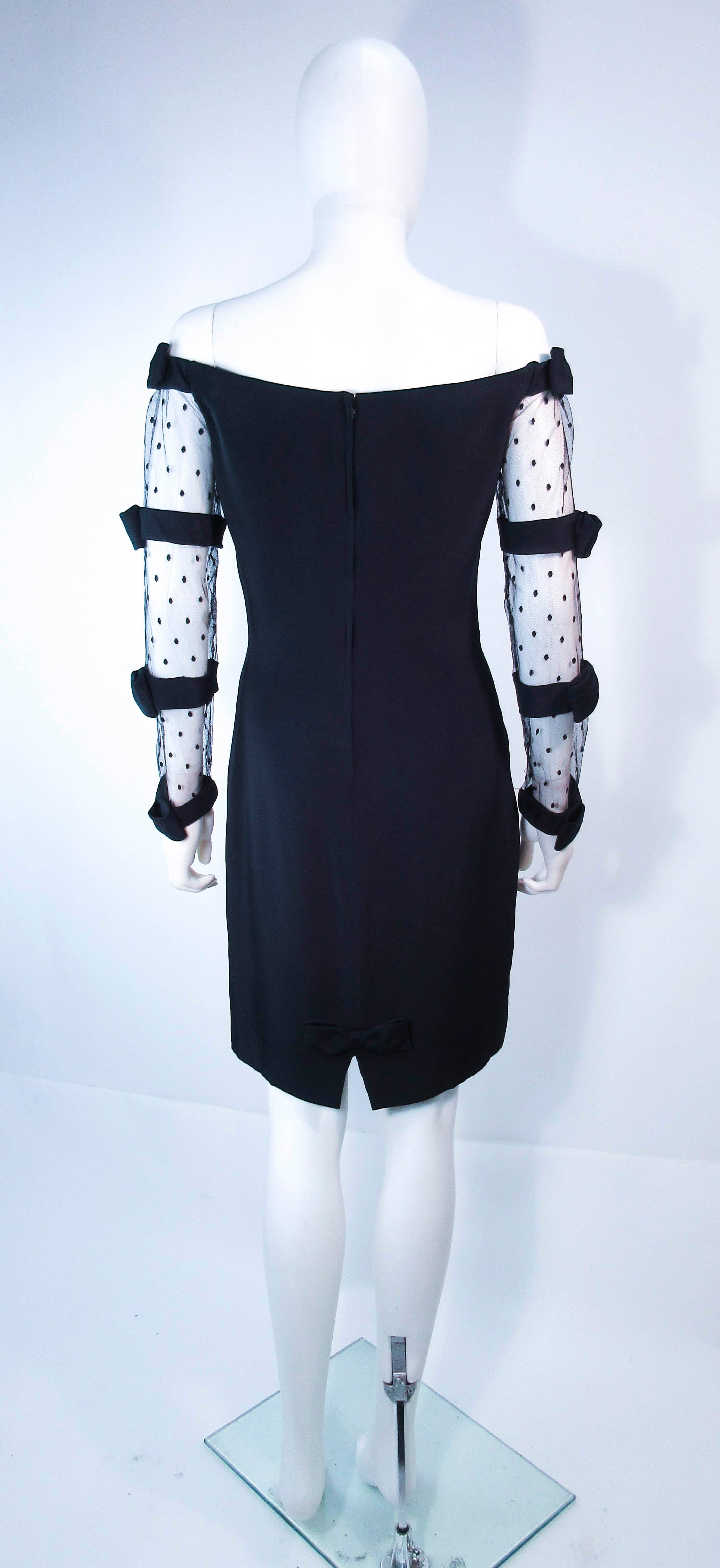 FRED HEYMAN Beverly Hills Black Silk Cocktail Dress Polka Dot Mesh Sleeves 2 4 4