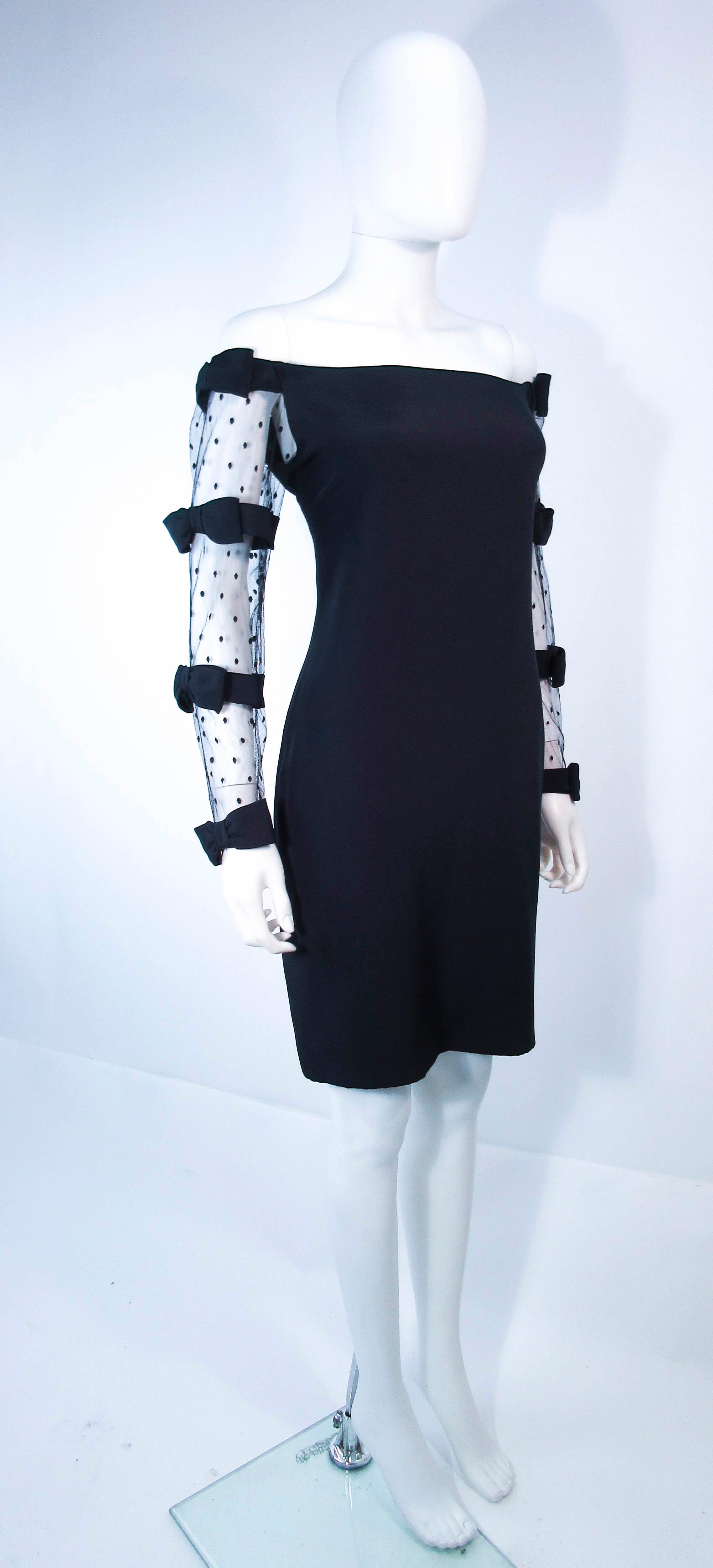 FRED HEYMAN Beverly Hills Black Silk Cocktail Dress Polka Dot Mesh Sleeves 2 4 In Excellent Condition In Los Angeles, CA