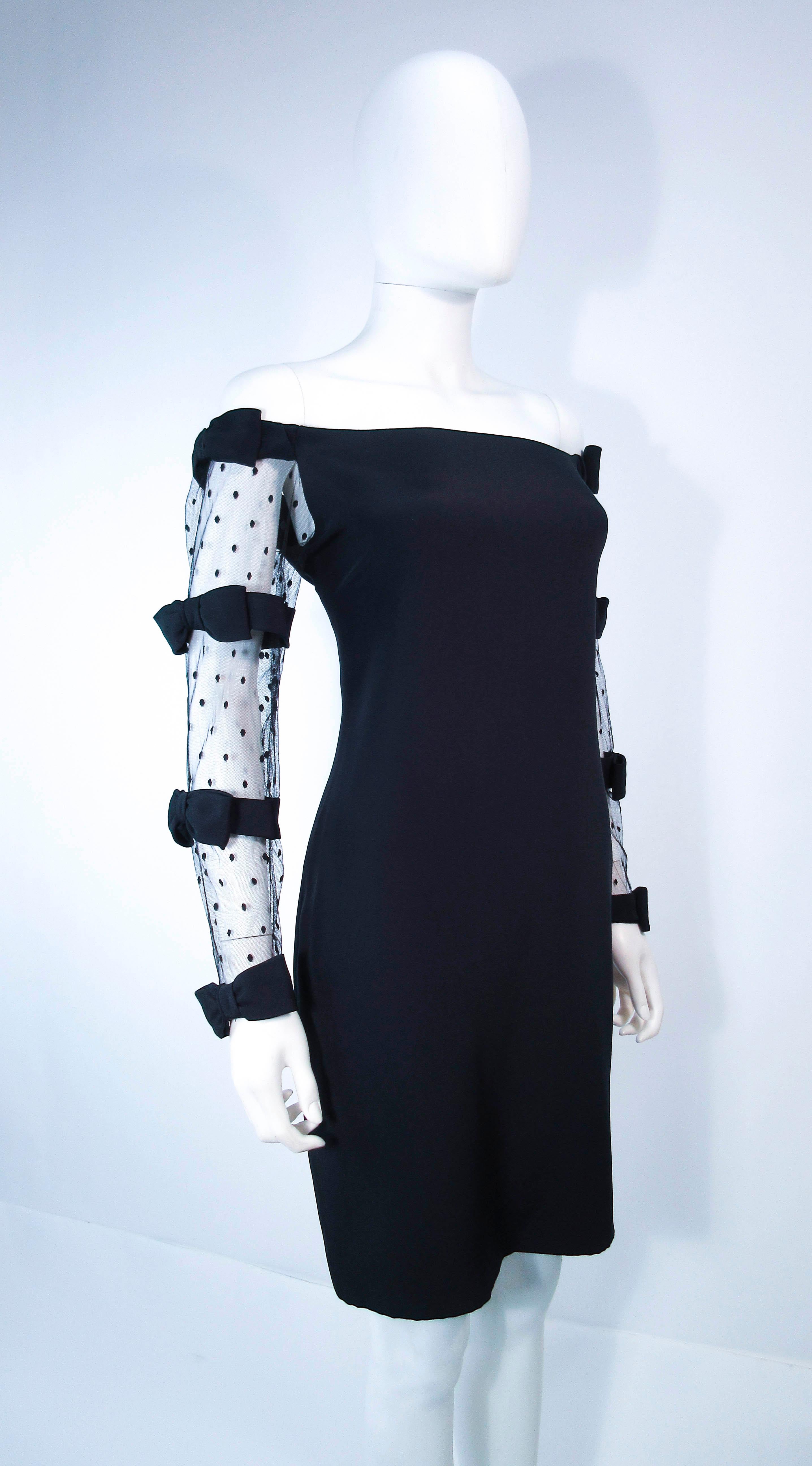 Women's FRED HEYMAN Beverly Hills Black Silk Cocktail Dress Polka Dot Mesh Sleeves 2 4