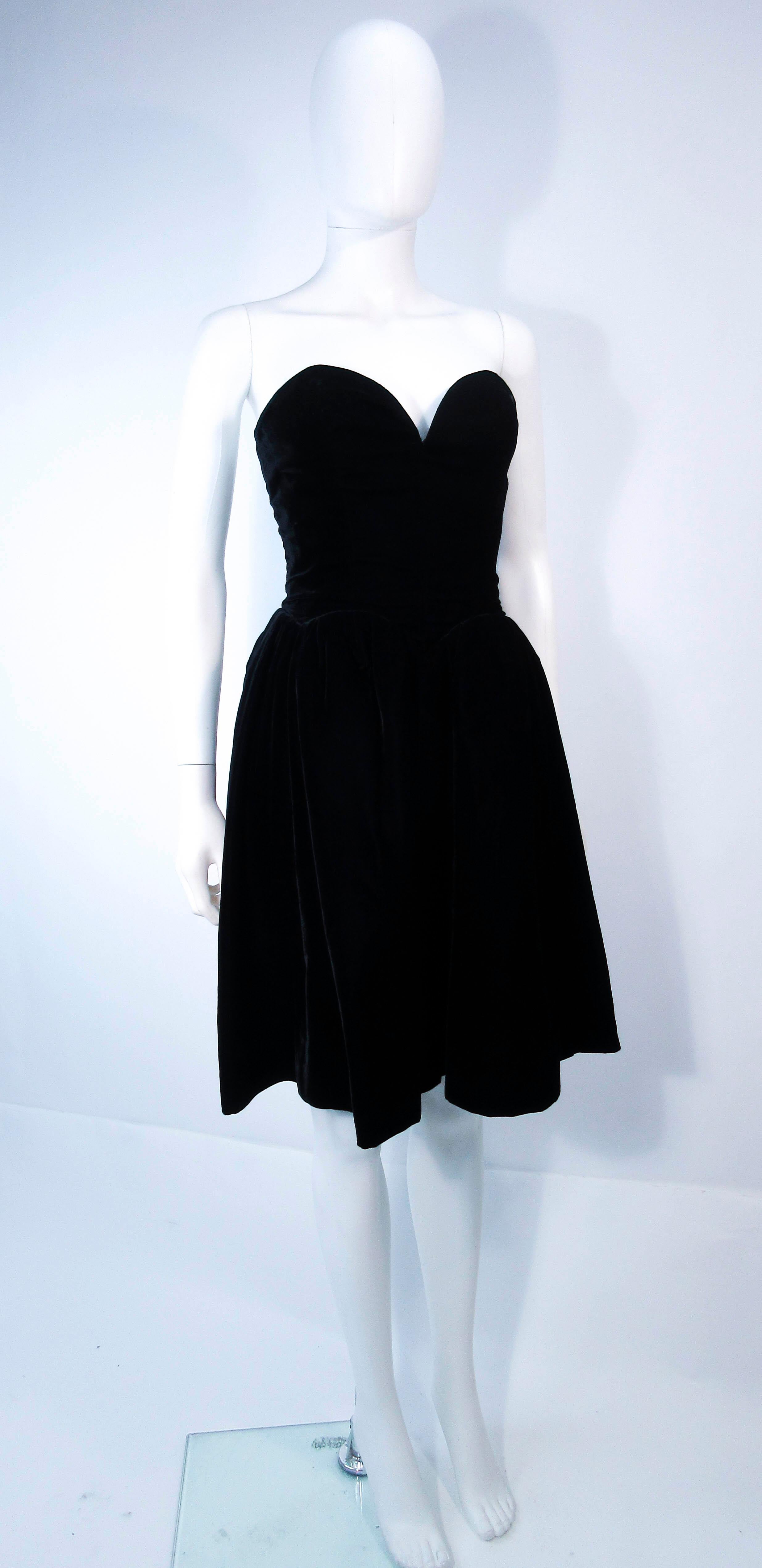 YVES SAINT LAURENT Black Velvet Cocktail Dress with Full Skirt Size 38 In Excellent Condition For Sale In Los Angeles, CA