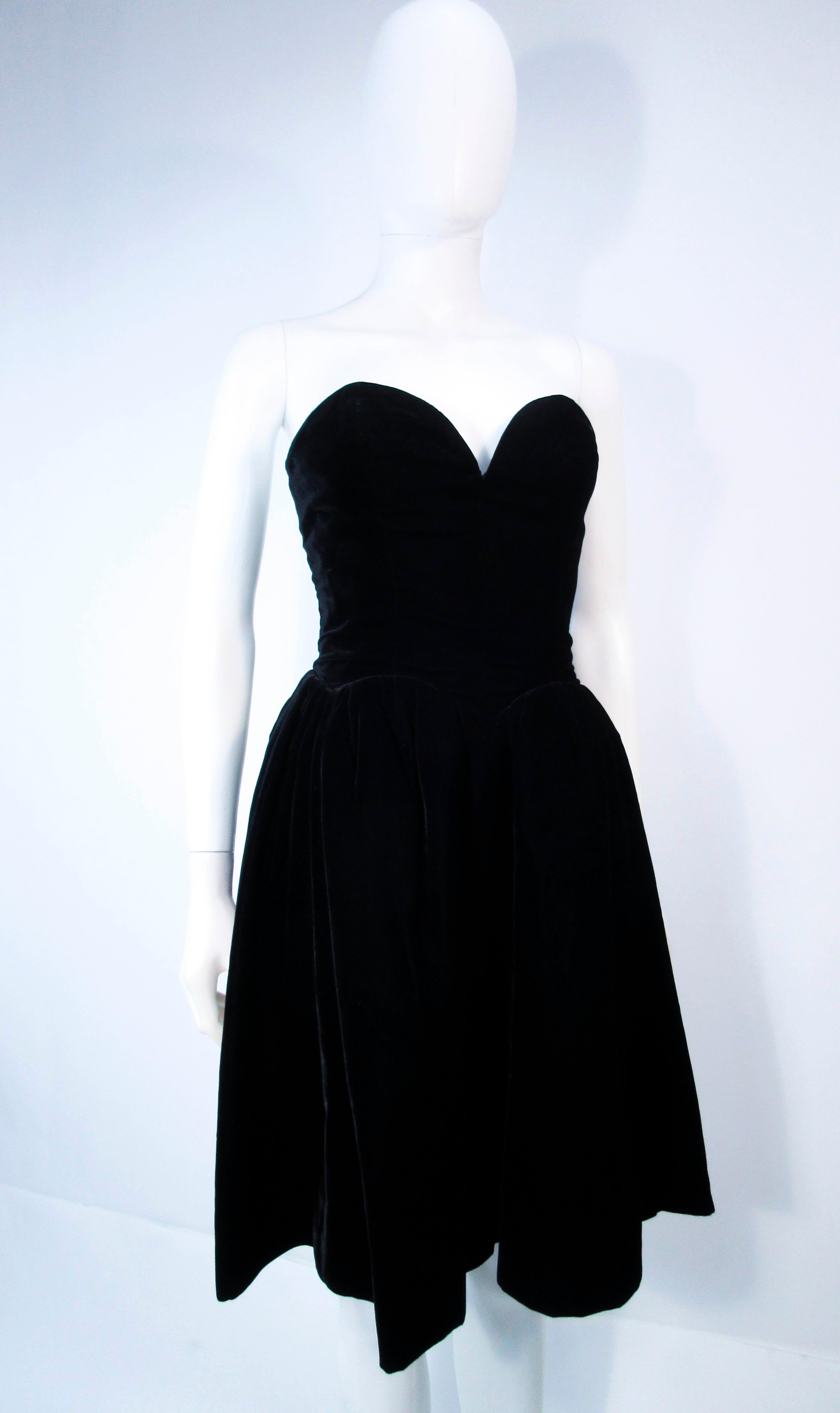 Women's YVES SAINT LAURENT Black Velvet Cocktail Dress with Full Skirt Size 38 For Sale