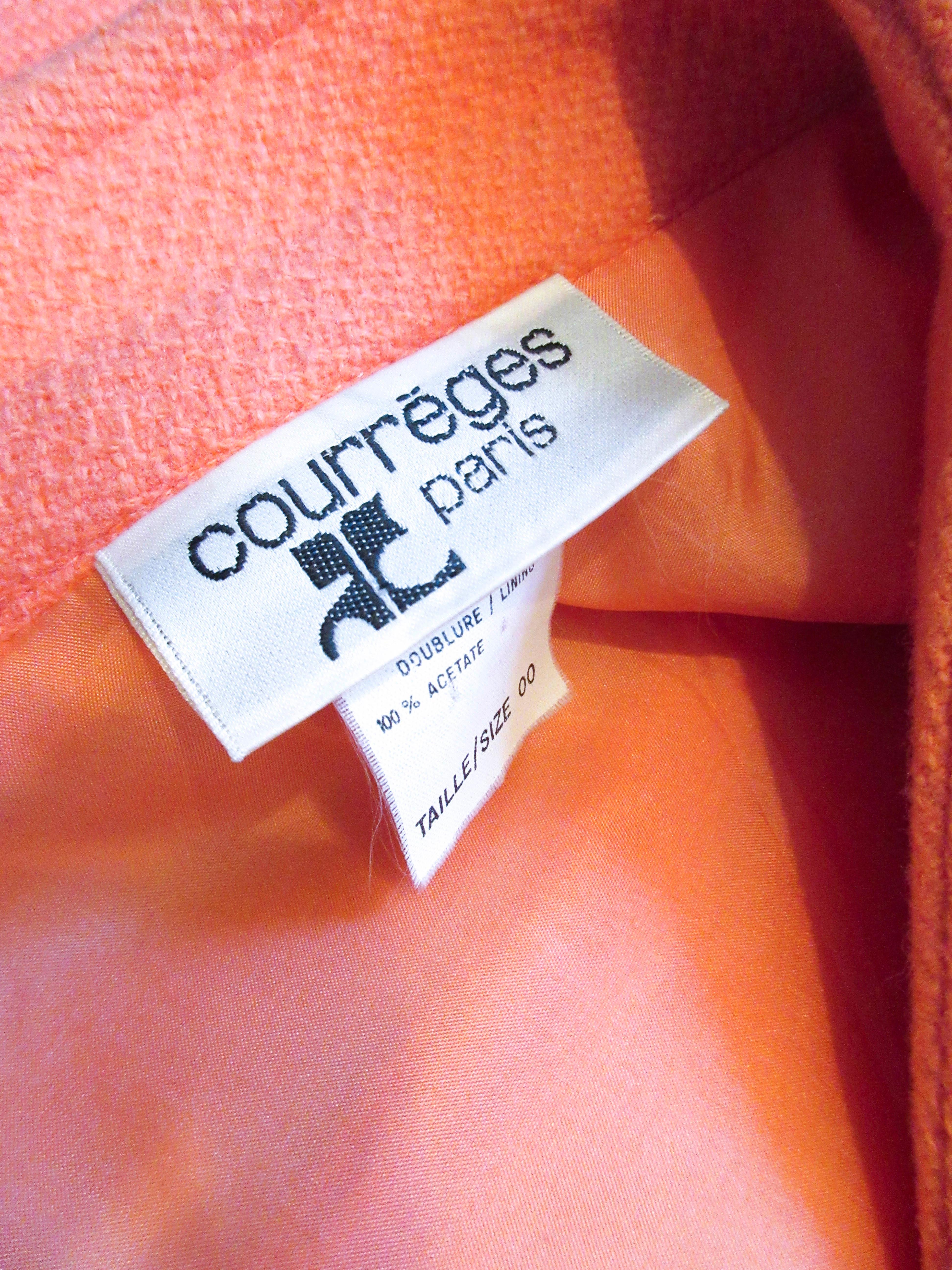COURREGES Peach Coral Wool Coat Size 00 For Sale 3