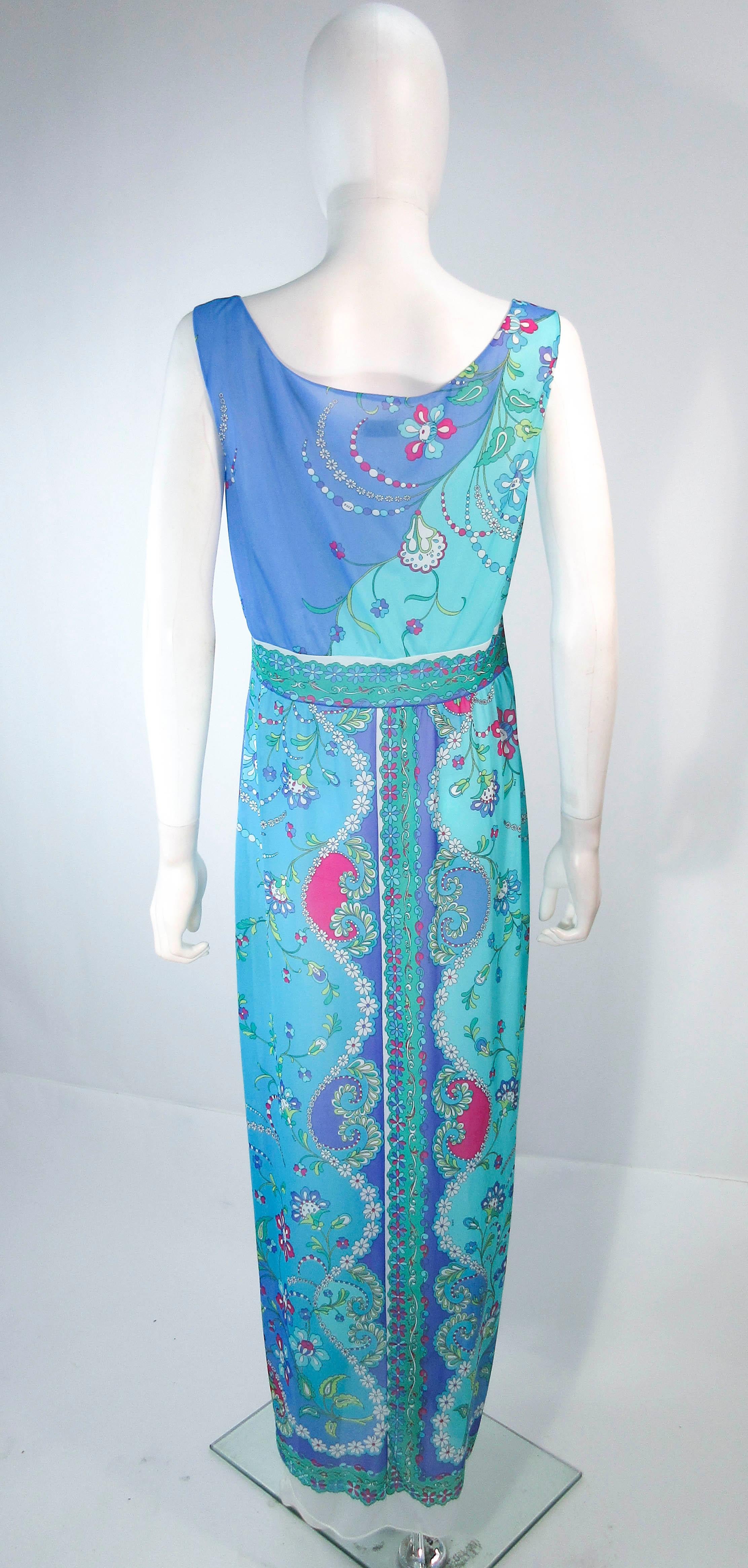 EMILIO PUCCI Light Blue and Purple Abstract Print Maxi Dress Size M  7