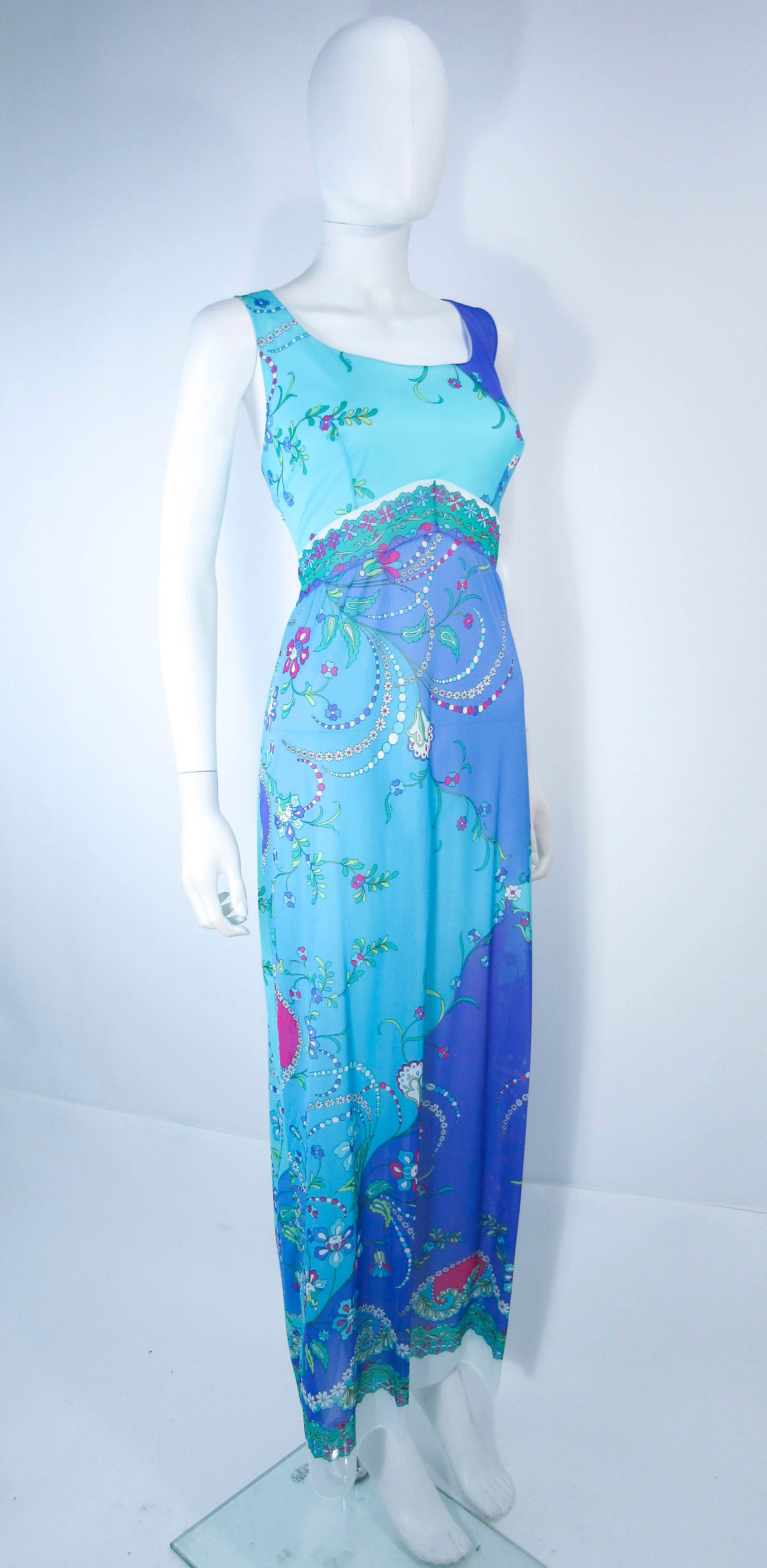EMILIO PUCCI Light Blue and Purple Abstract Print Maxi Dress Size M  2