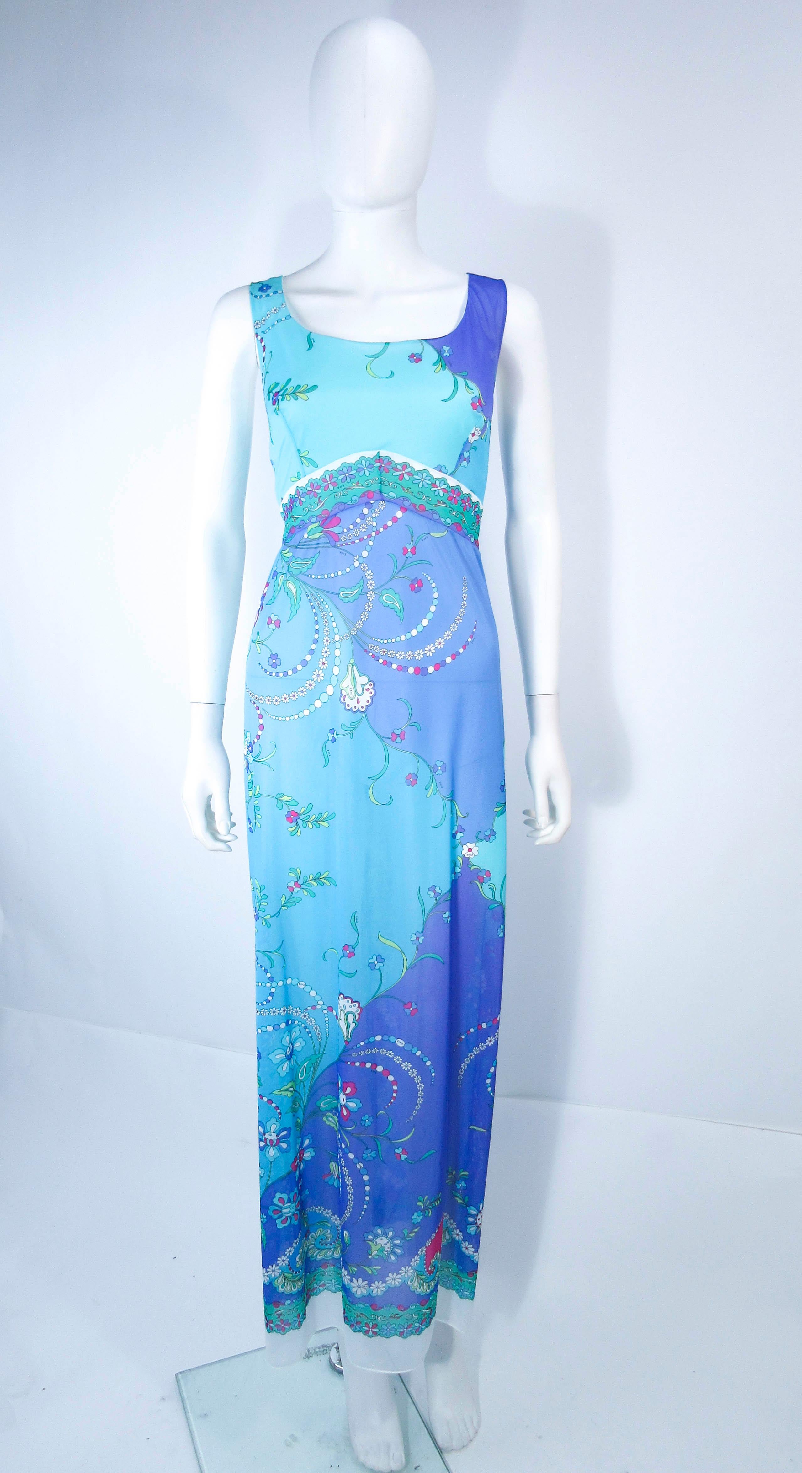 EMILIO PUCCI Light Blue and Purple Abstract Print Maxi Dress Size M  In Excellent Condition In Los Angeles, CA