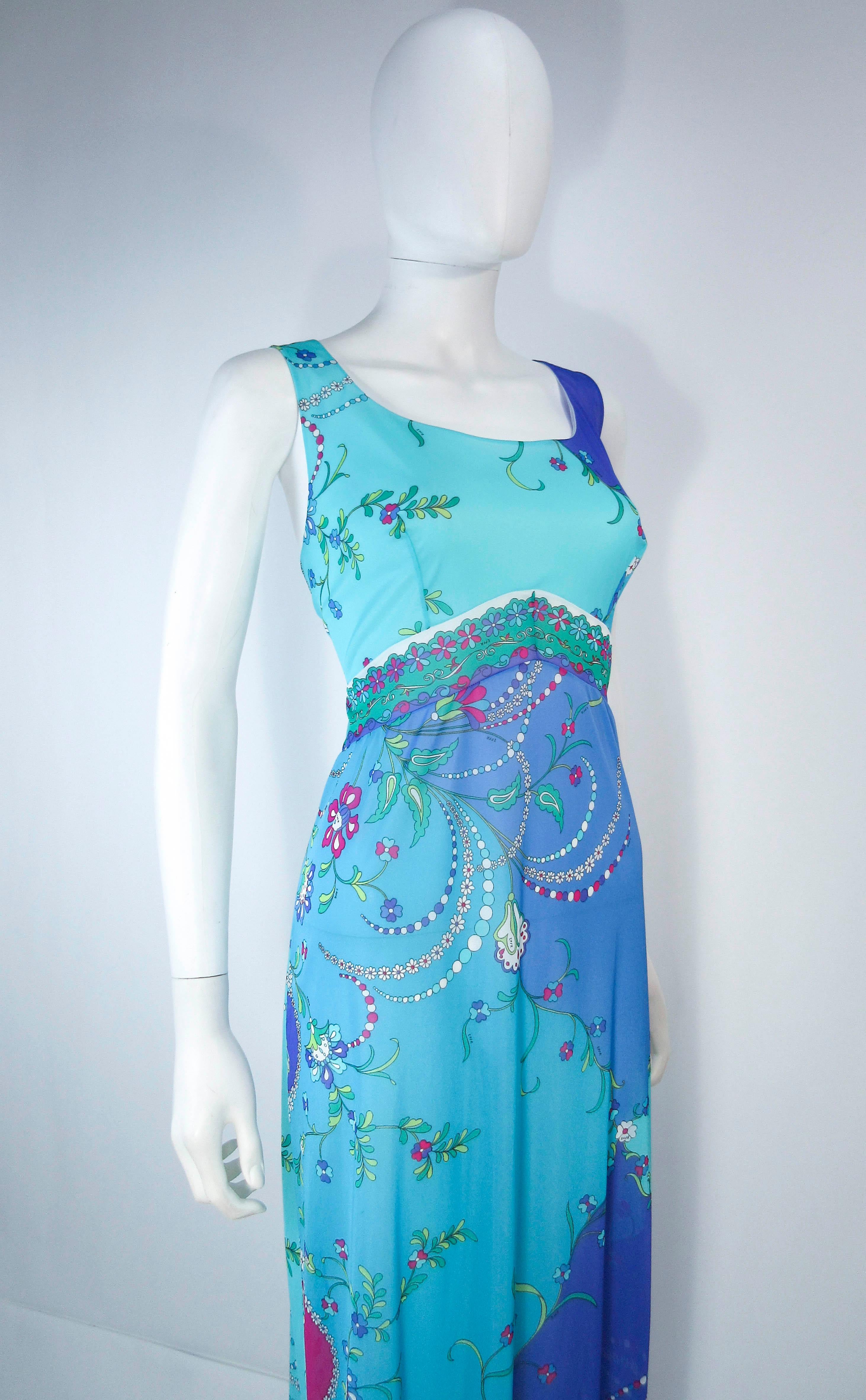 EMILIO PUCCI Light Blue and Purple Abstract Print Maxi Dress Size M  3