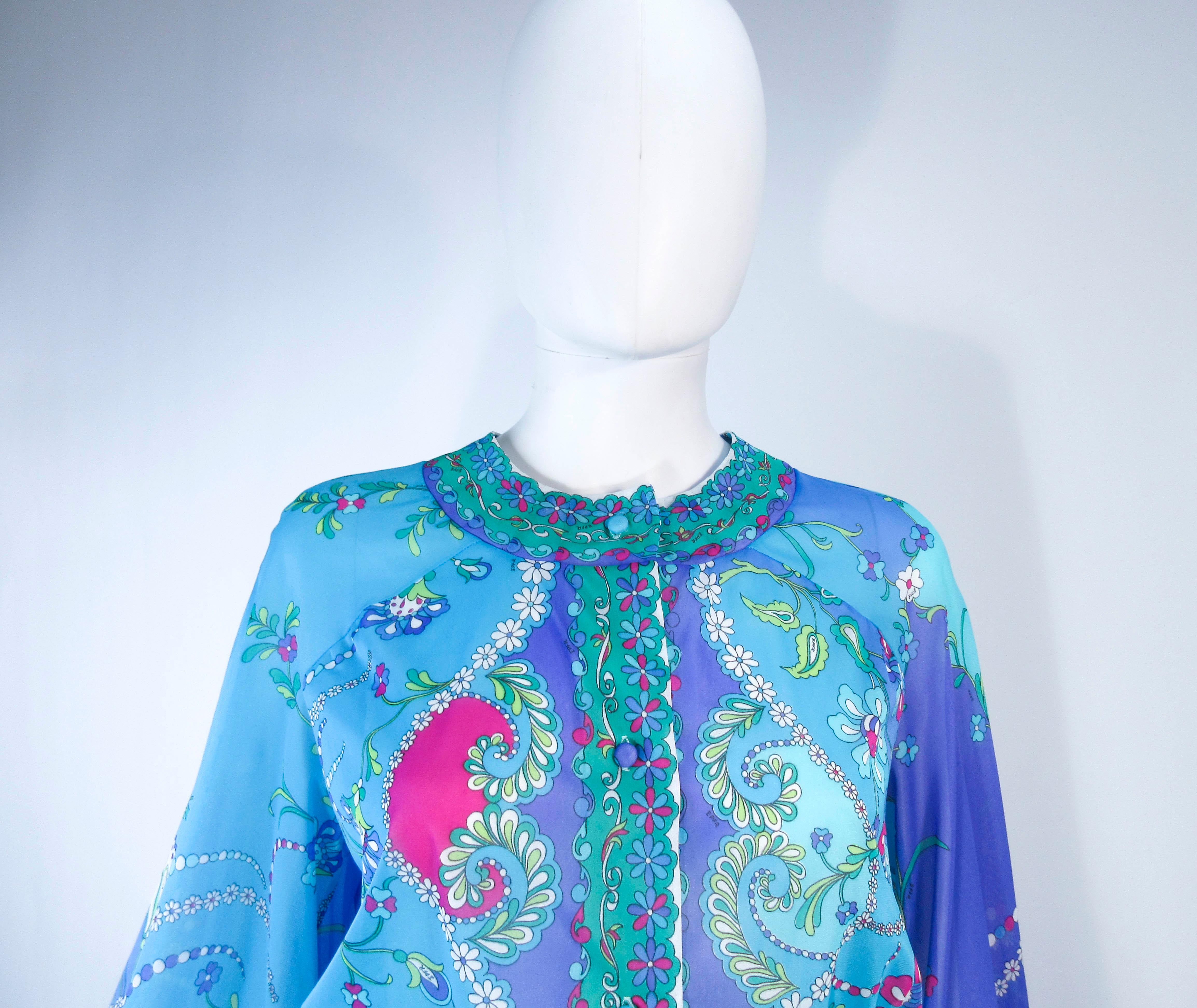Emilio Pucci Light Blue Purple Abstract Print Long Sleeve Maxi with Tie Size M In Excellent Condition In Los Angeles, CA