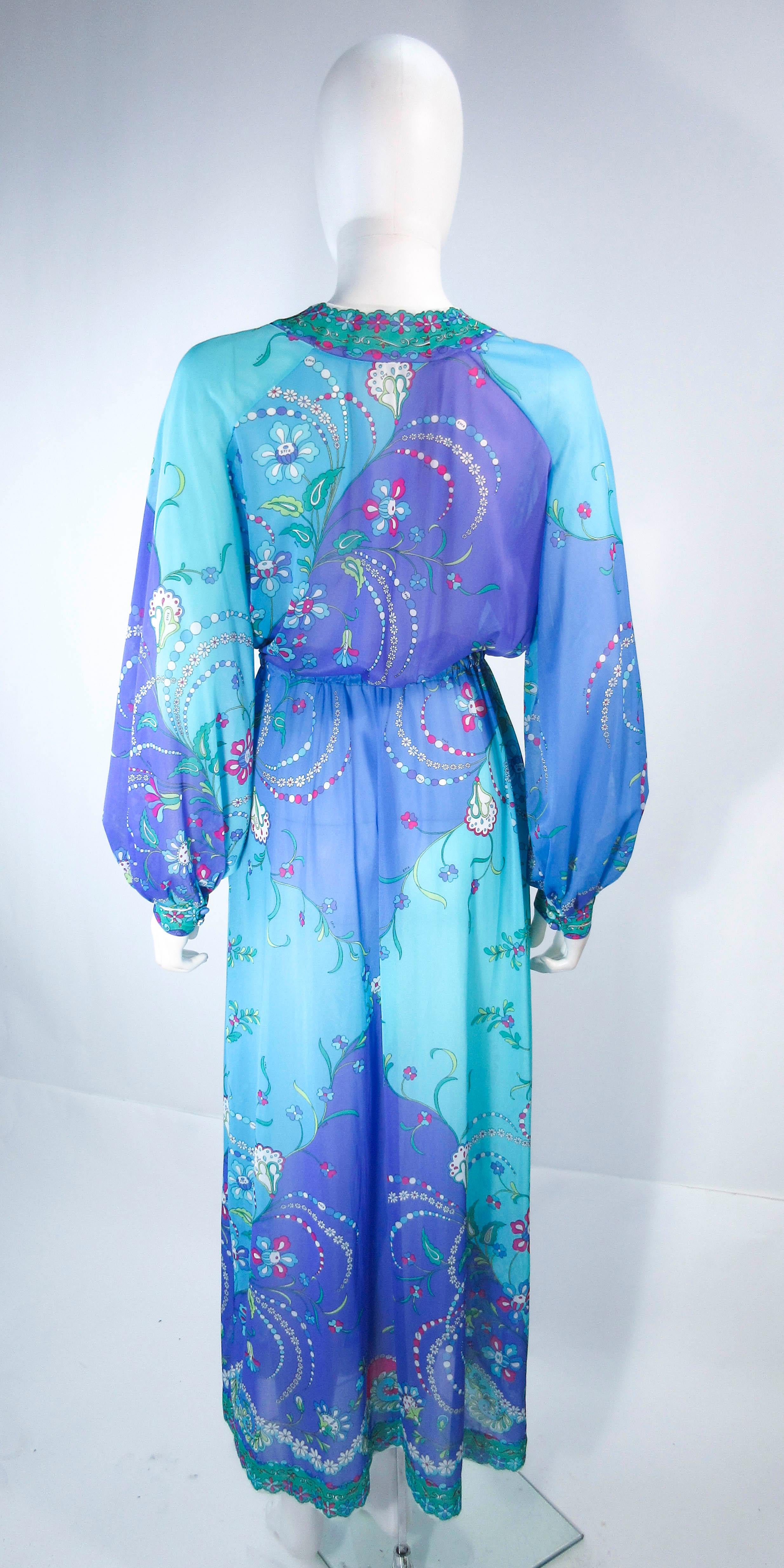 Emilio Pucci Light Blue Purple Abstract Print Long Sleeve Maxi with Tie Size M 6