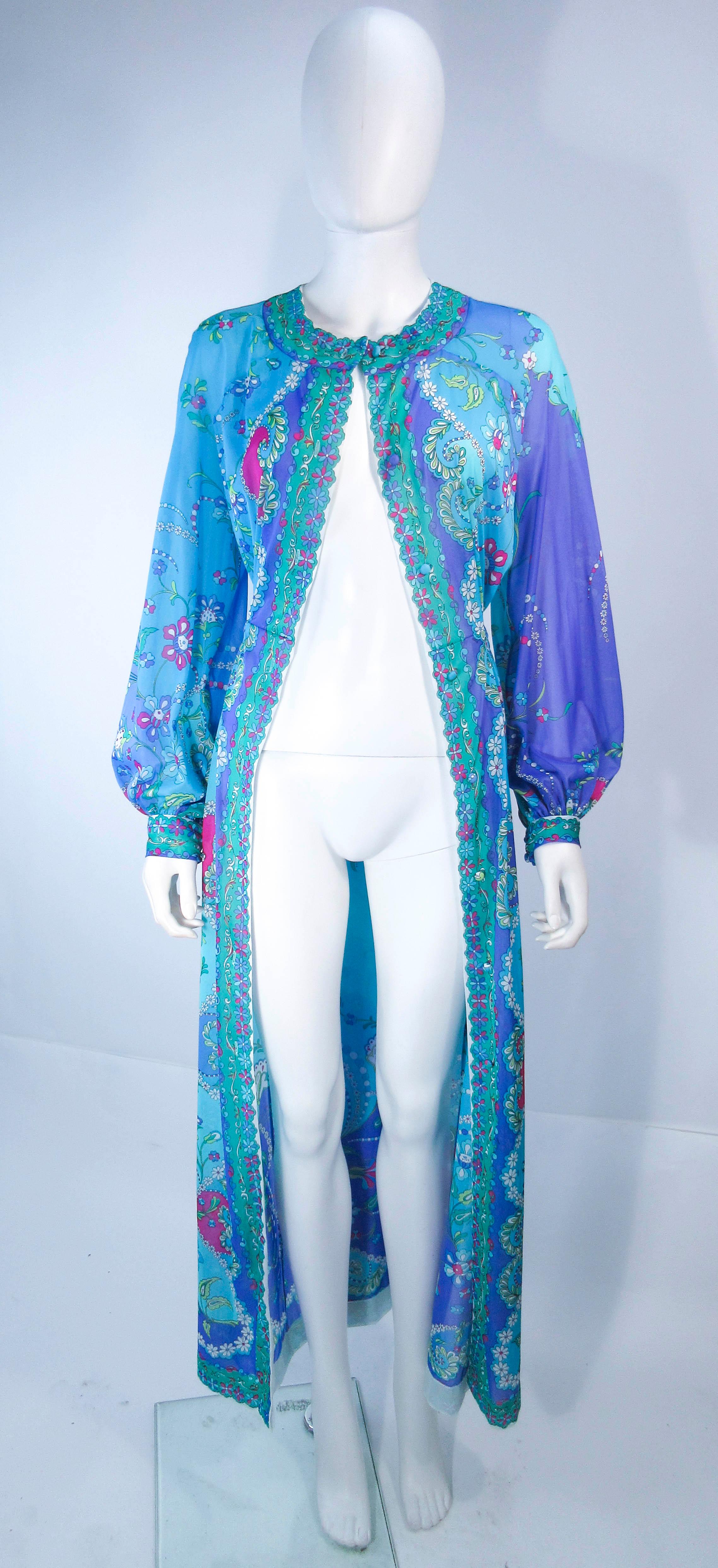Emilio Pucci Light Blue Purple Abstract Print Long Sleeve Maxi with Tie Size M 7