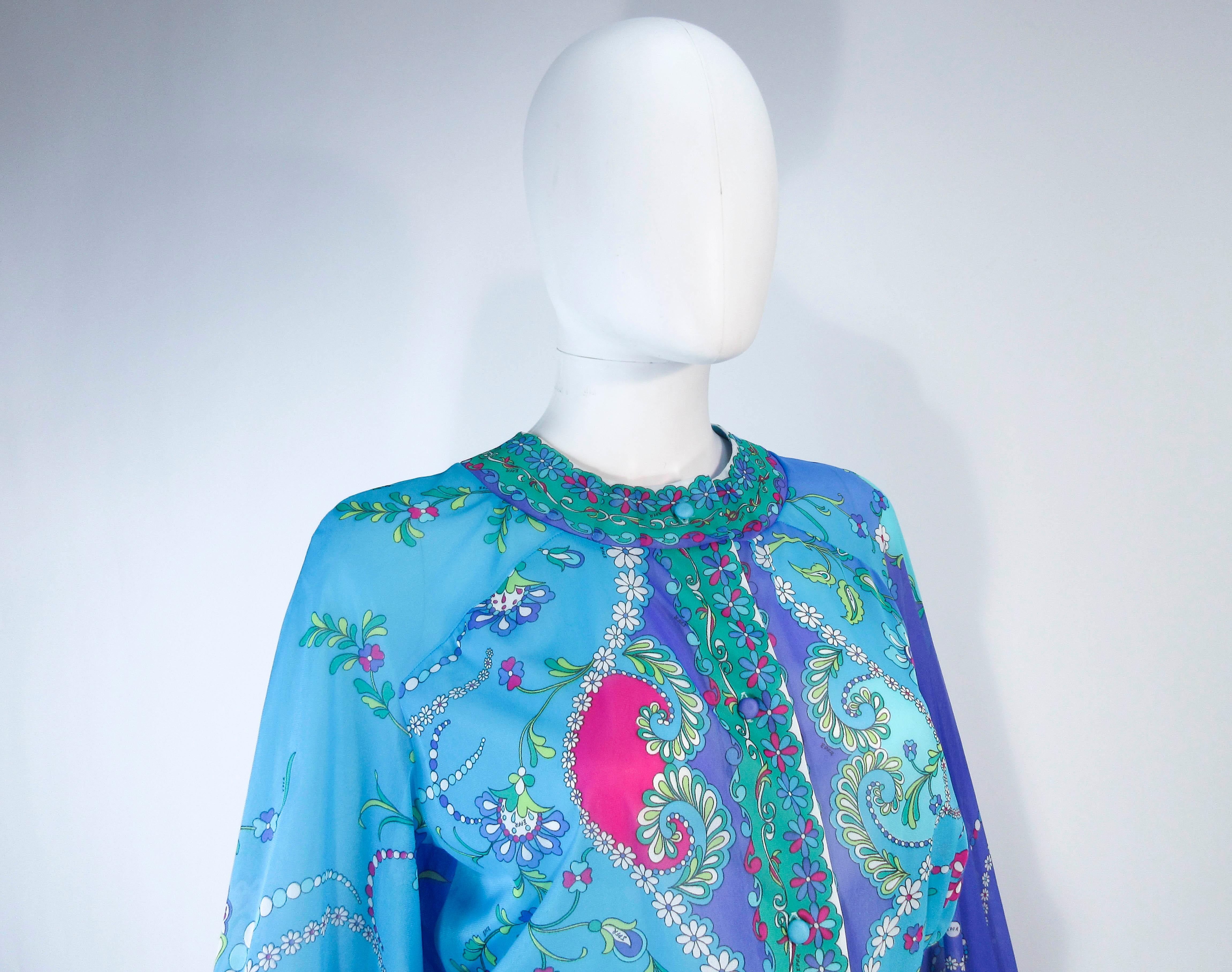 Emilio Pucci Light Blue Purple Abstract Print Long Sleeve Maxi with Tie Size M 3