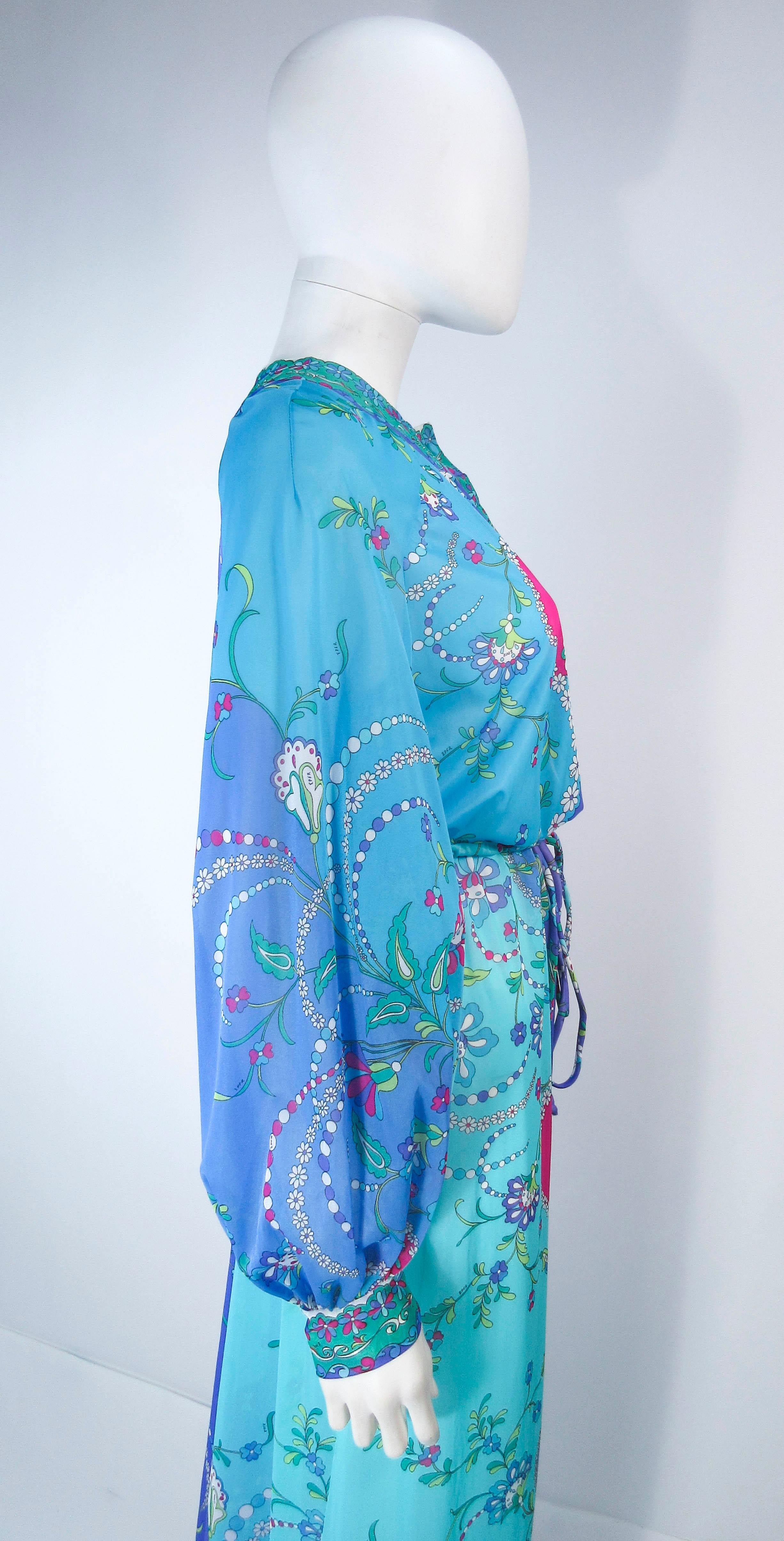 Emilio Pucci Light Blue Purple Abstract Print Long Sleeve Maxi with Tie Size M 5